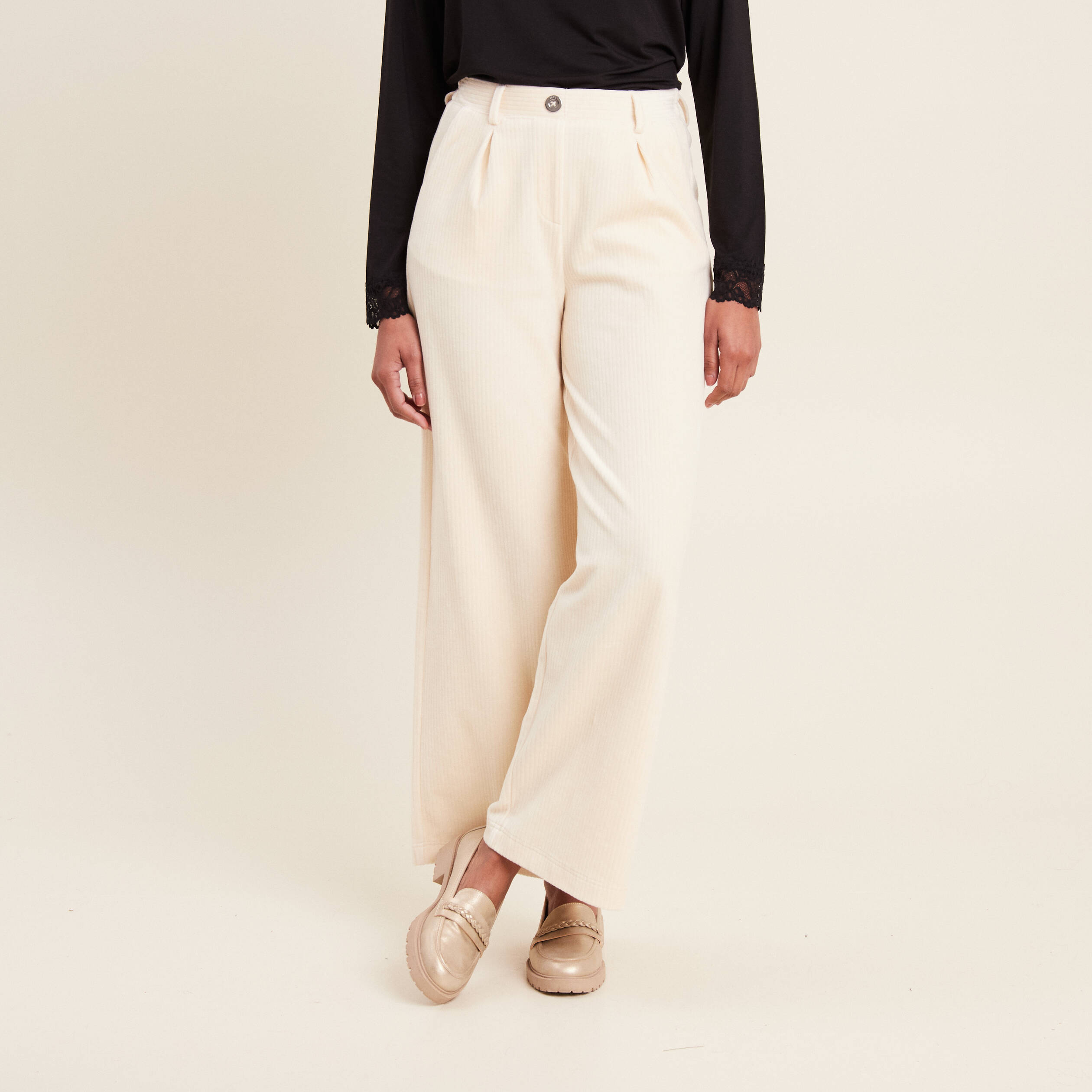 pantalon large velours ivoire femme Pantalon large velours ivoire femme
