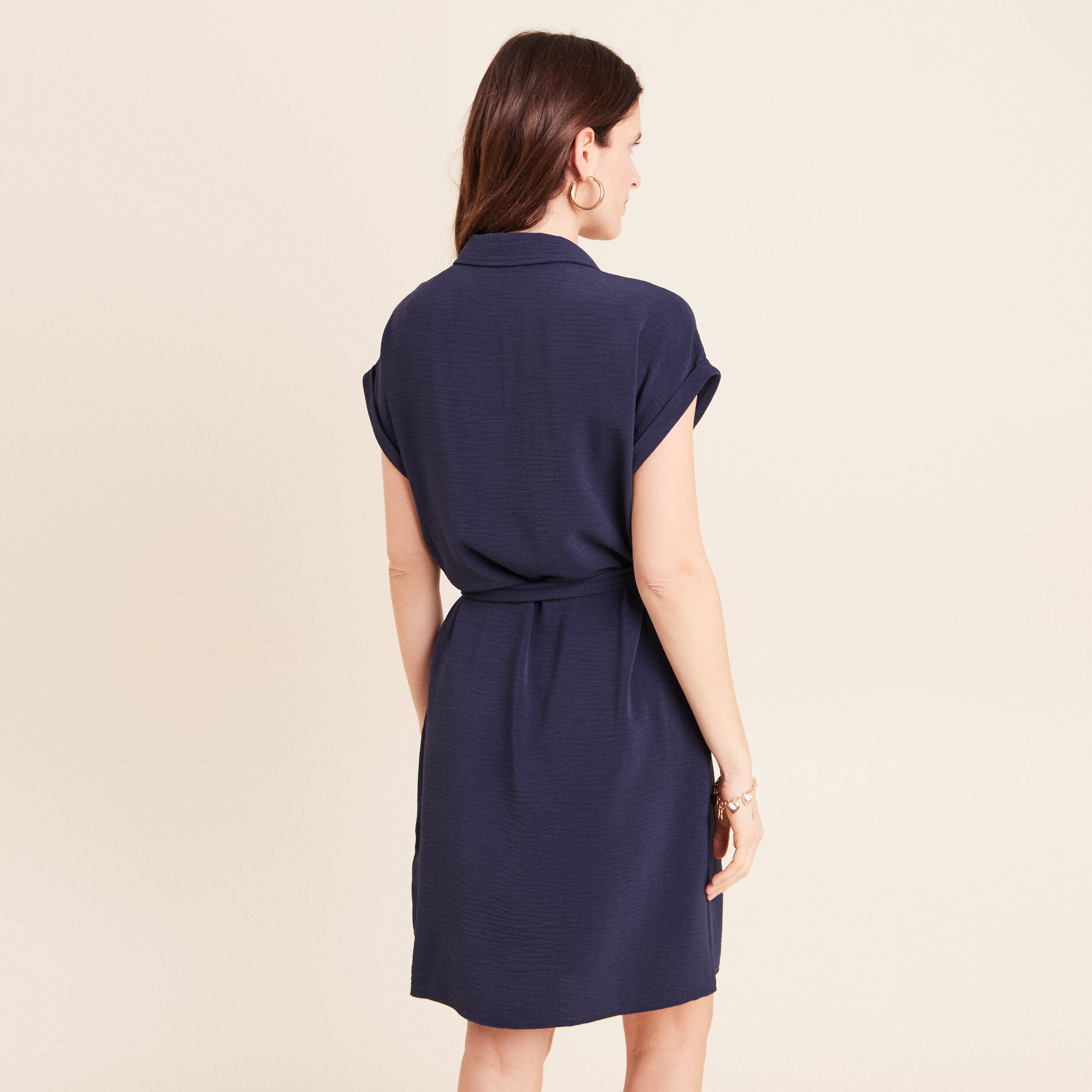 Robe droite courte manches courtes bleu marine femme