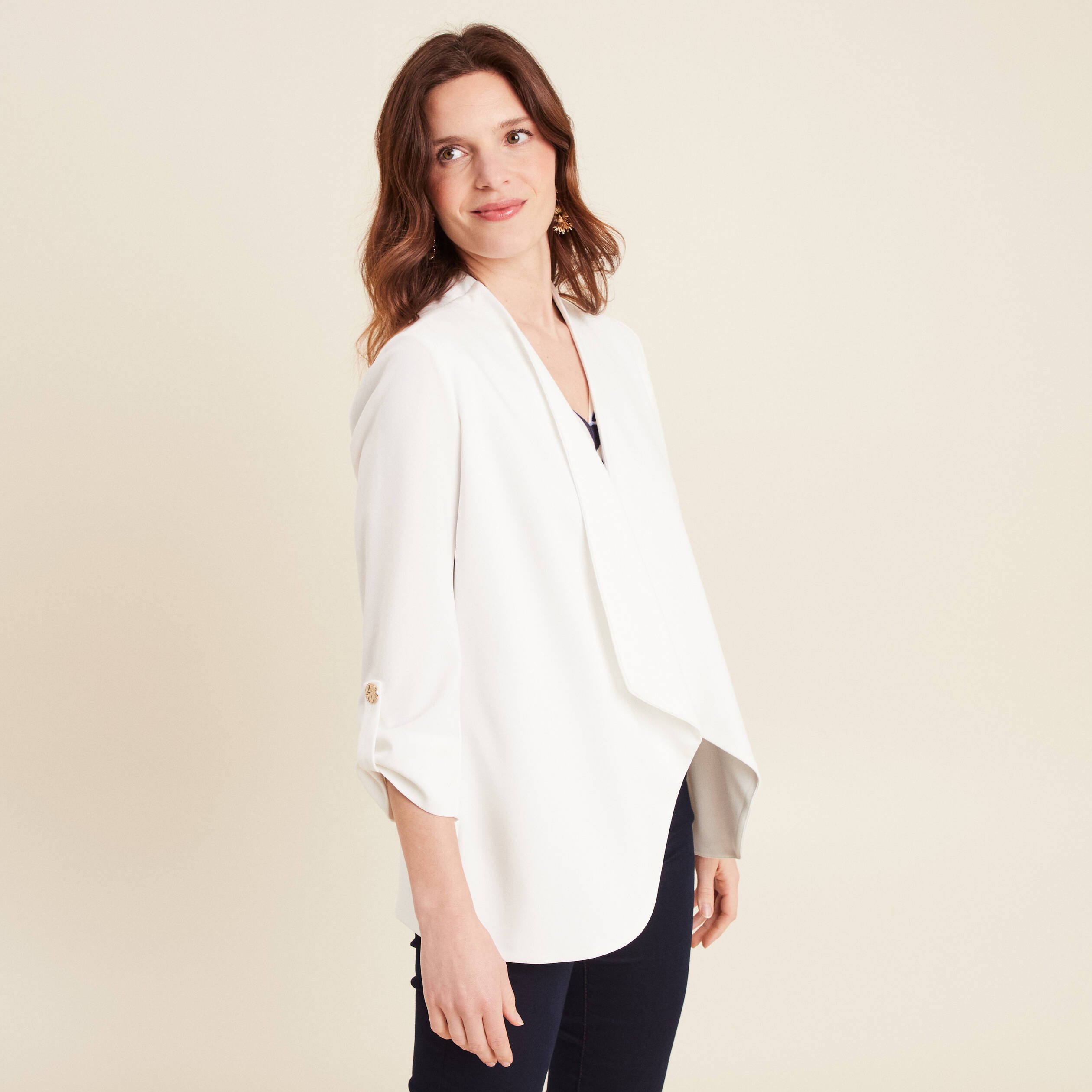 Veste esprit tailleur cascade ecru femme