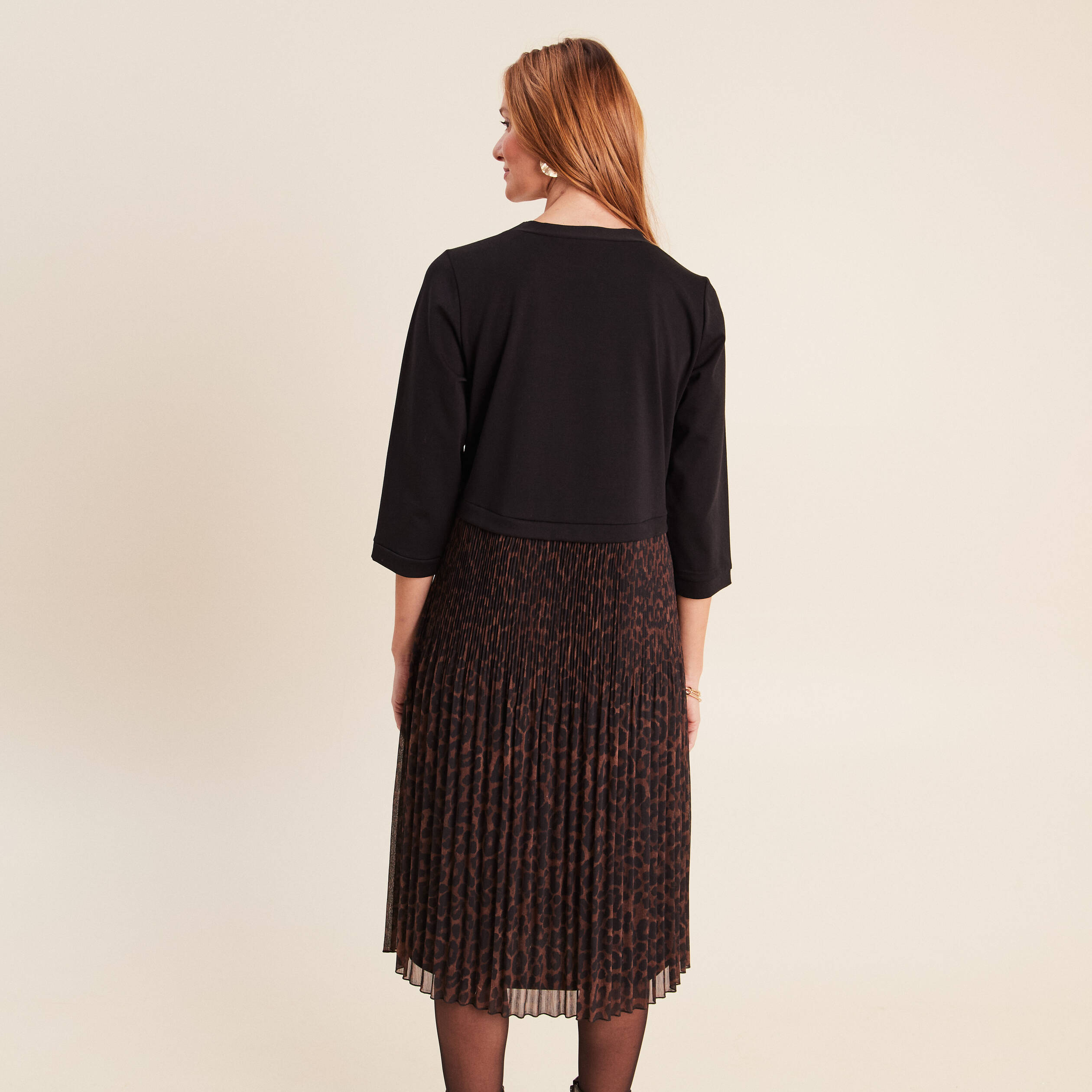 Robe bi-mati&egrave;re &eacute;vas&eacute;e col rond marron femme