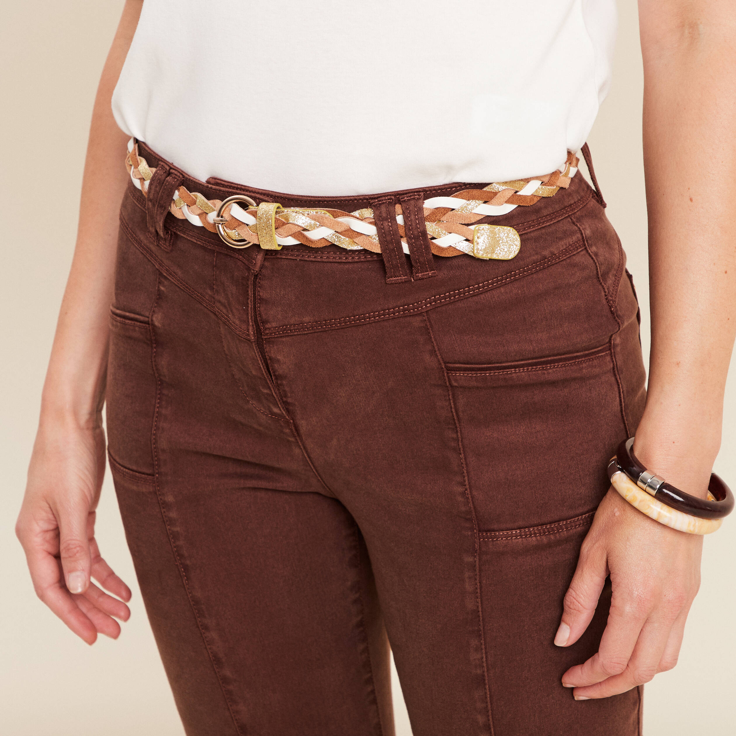 pantalon bootcut jean ceinture amovible marron fonce femme Pantalon bootcut jean ceinture amovible marron foncé femme