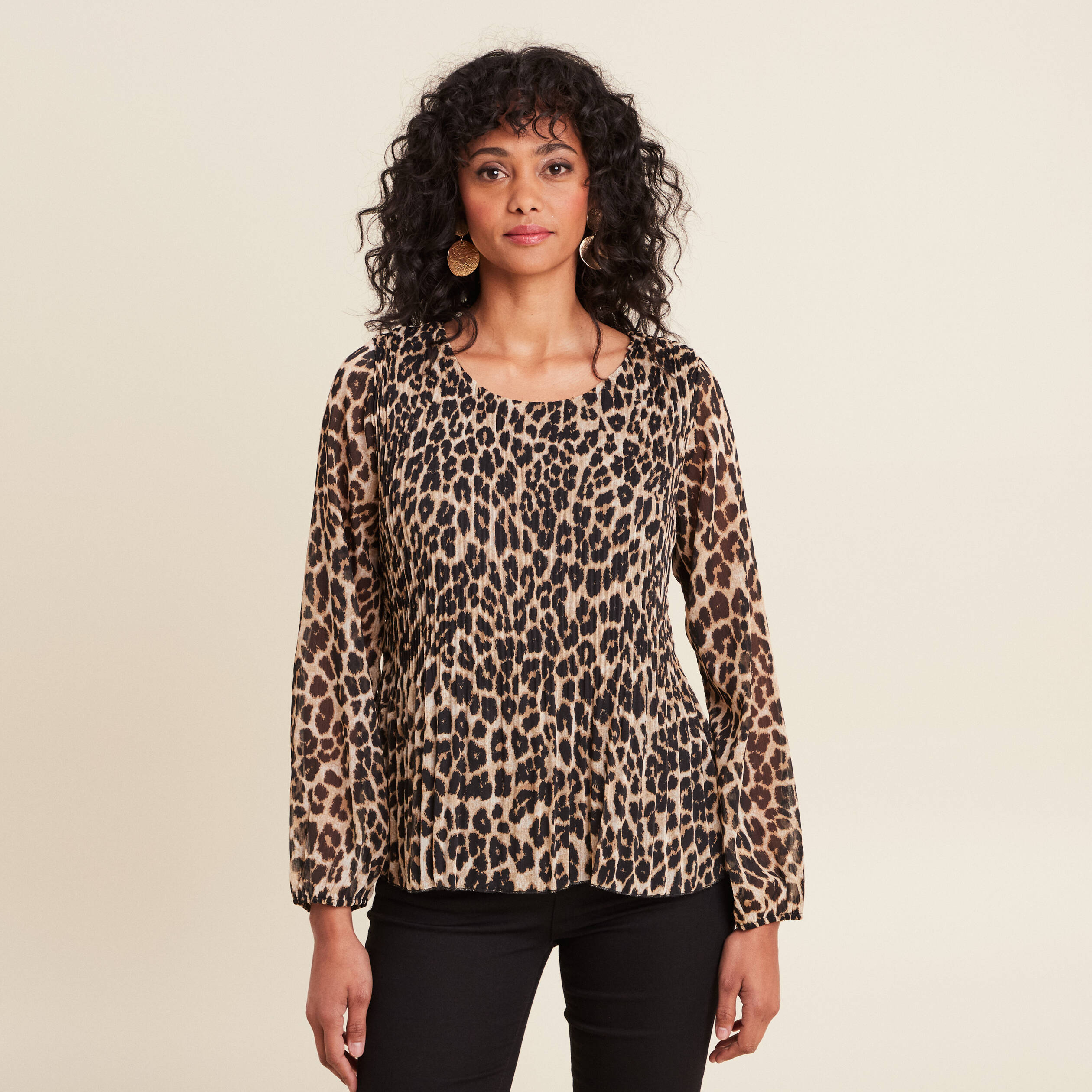 Blouse manches longues plissée creme femme