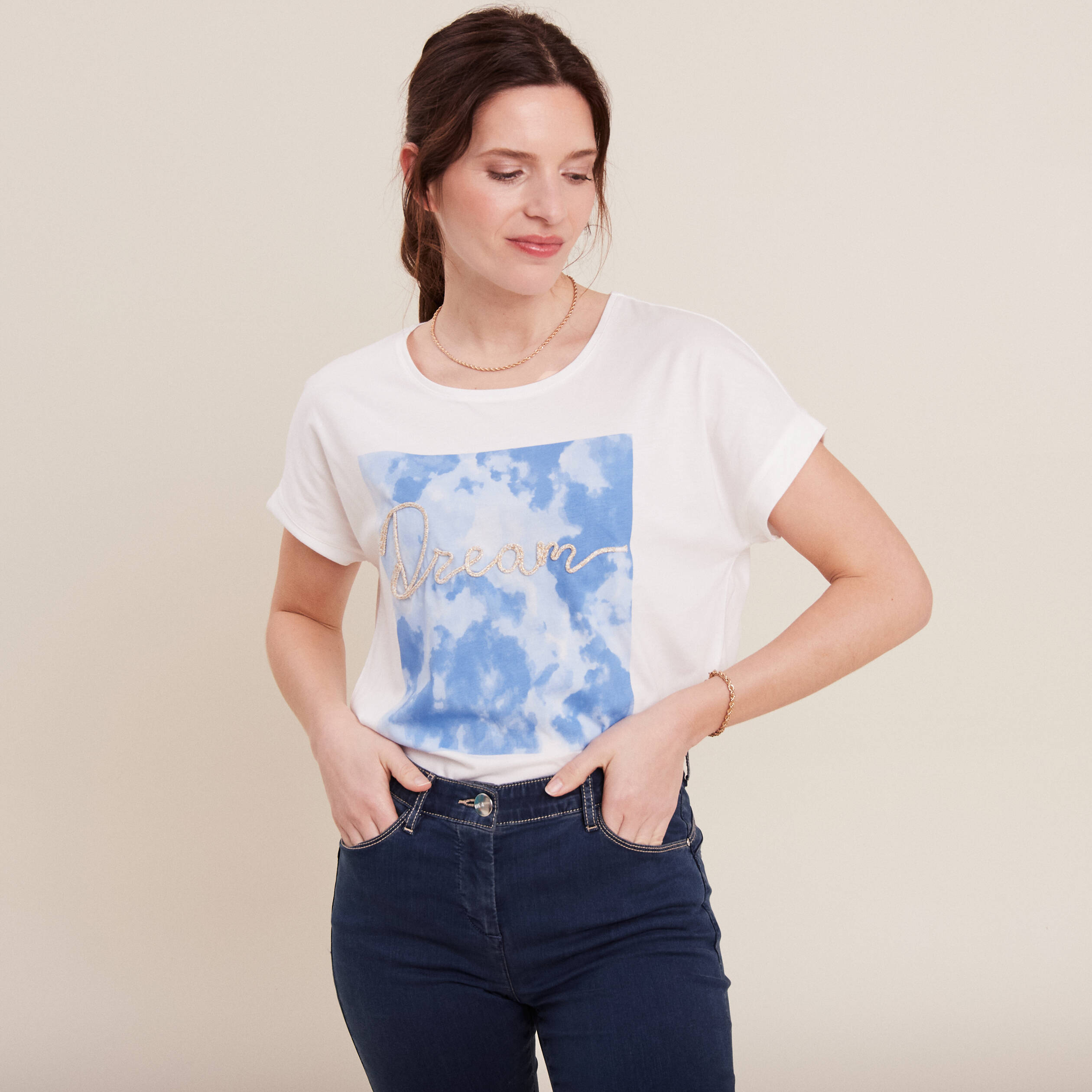 T-shirt manches courtes ecru femme