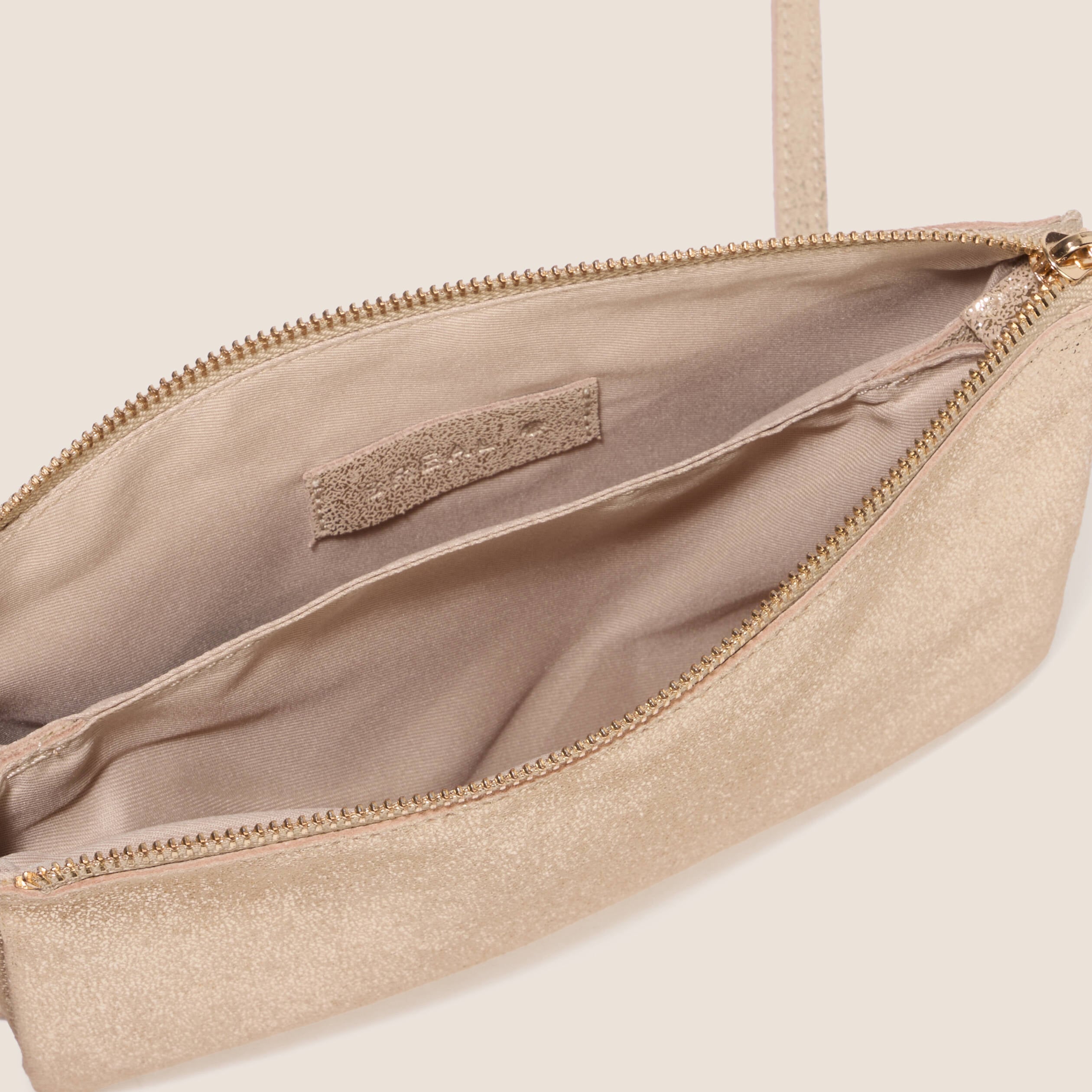 Sac bandouli&egrave;re satin&eacute; 2 pochettes couleur or femme