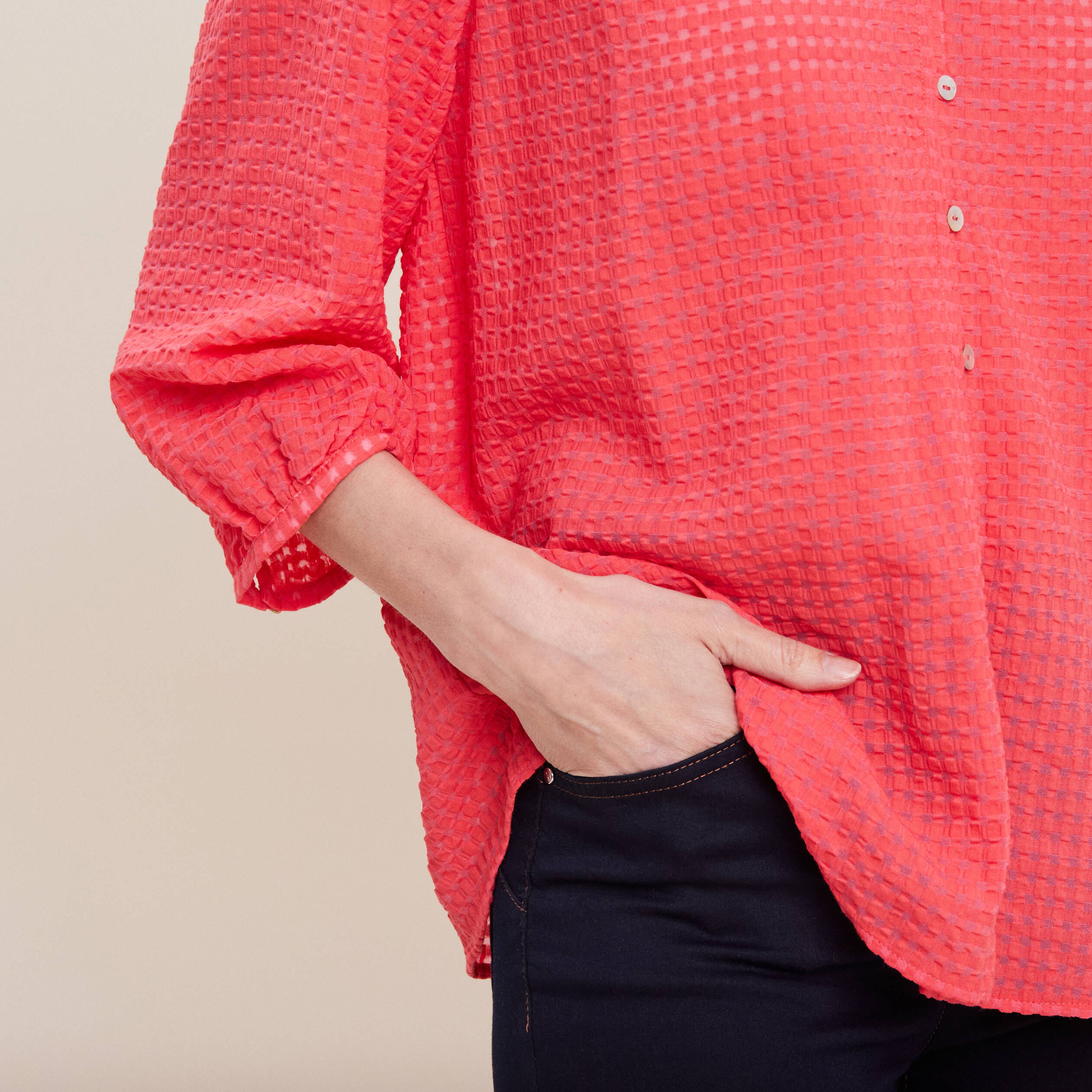 Blouse manches 3/4 rose cerise femme