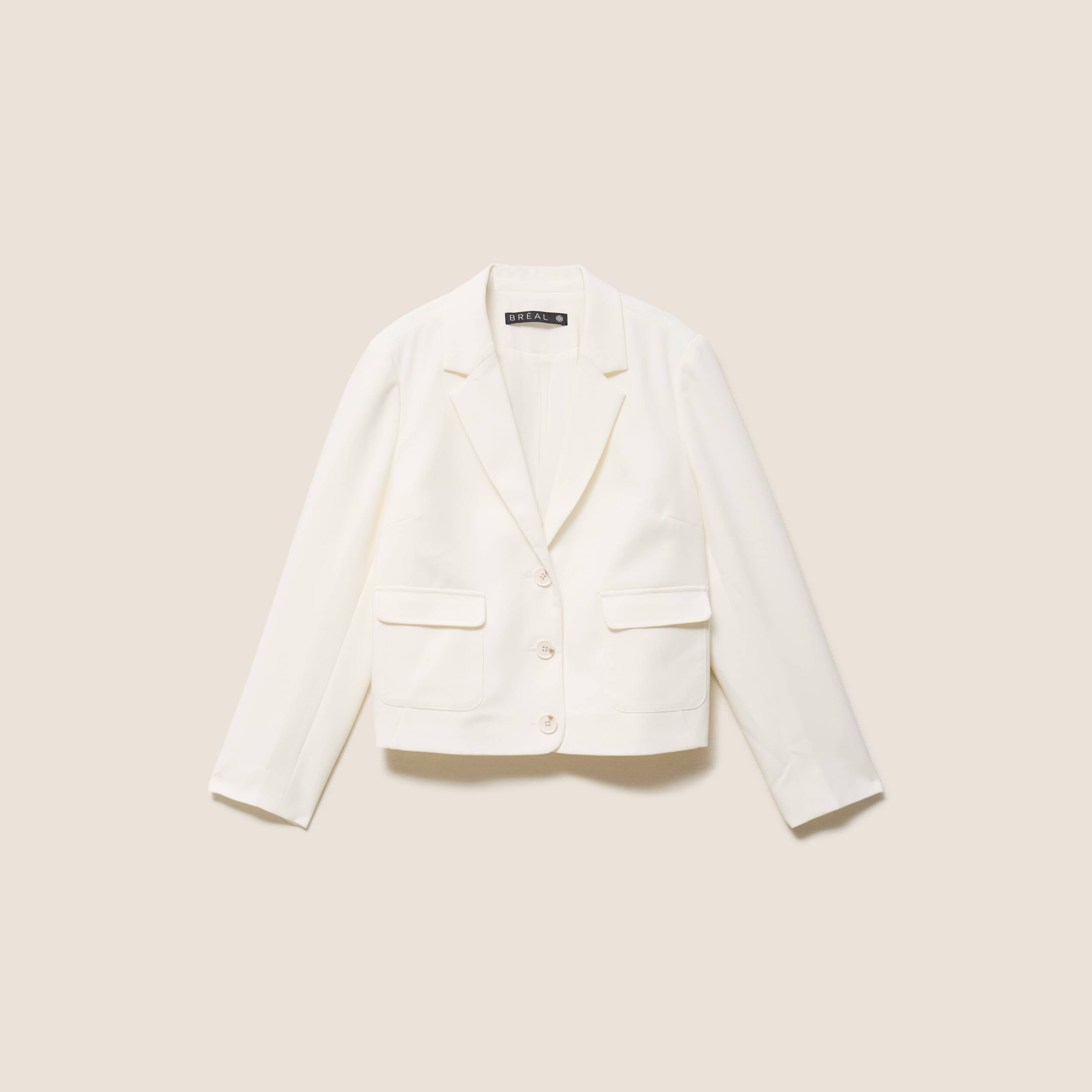 Veste droite courte &agrave; manches longues ecru femme