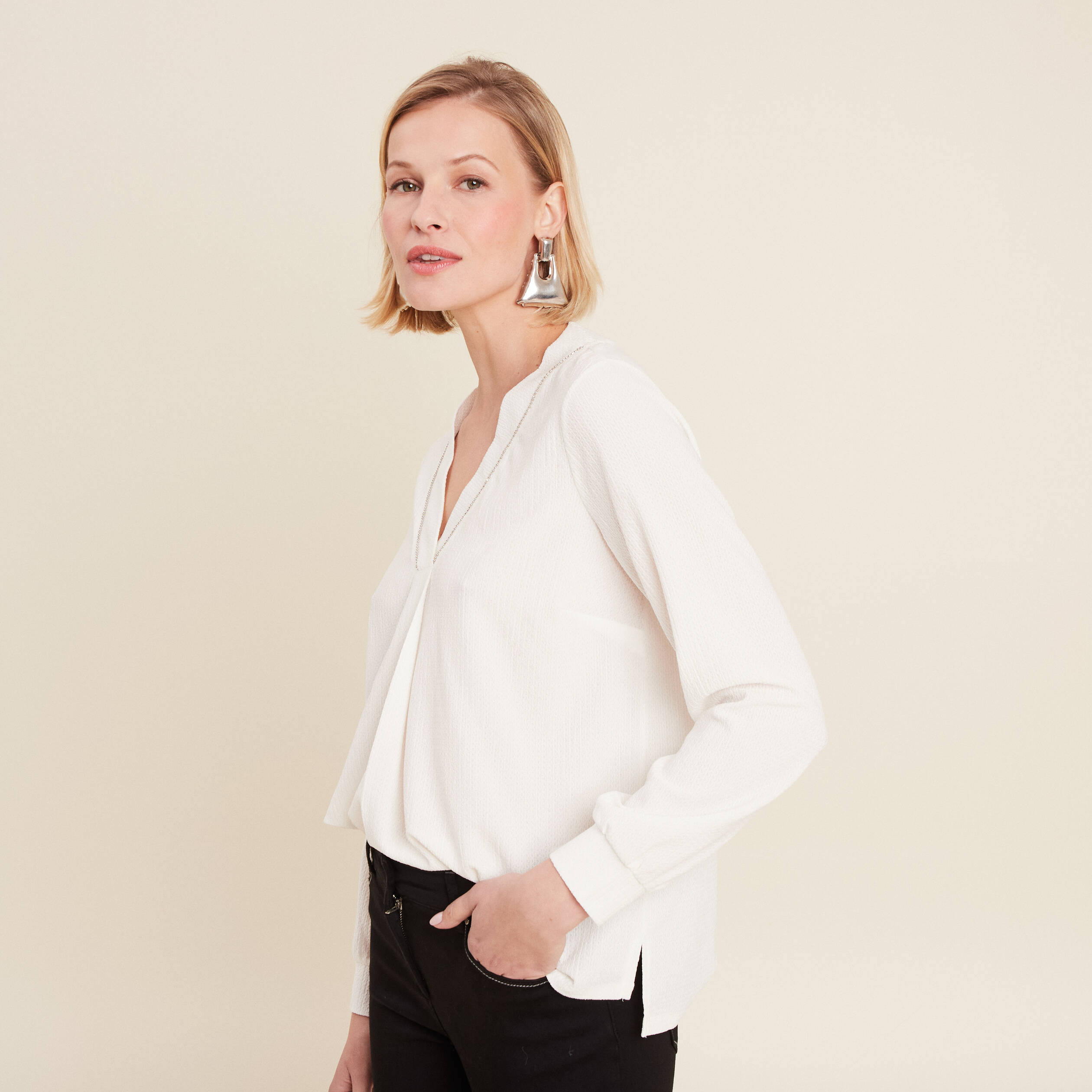 T-shirt manches longues blanc femme