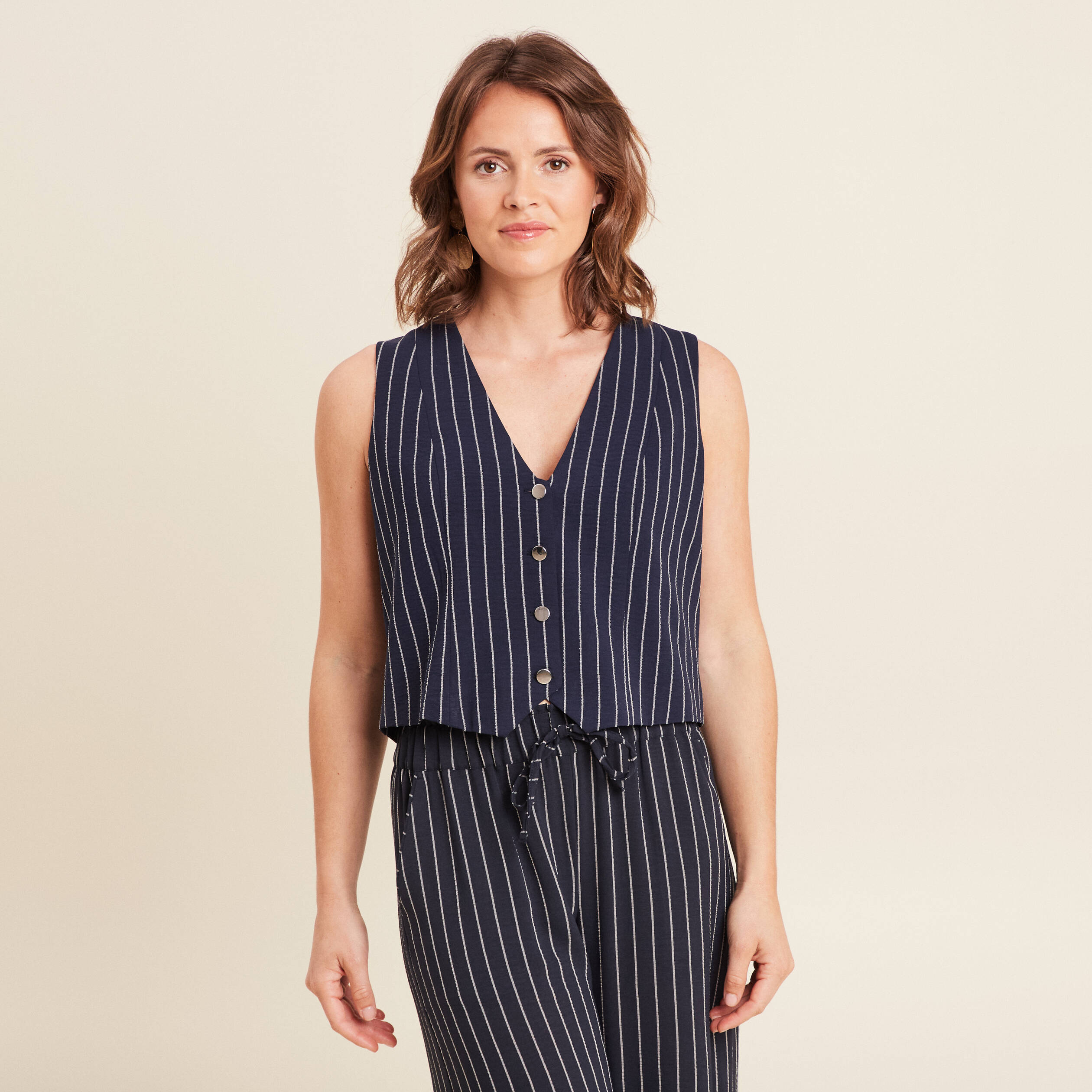 Gilet ajusté sans manches bleu foncé femme