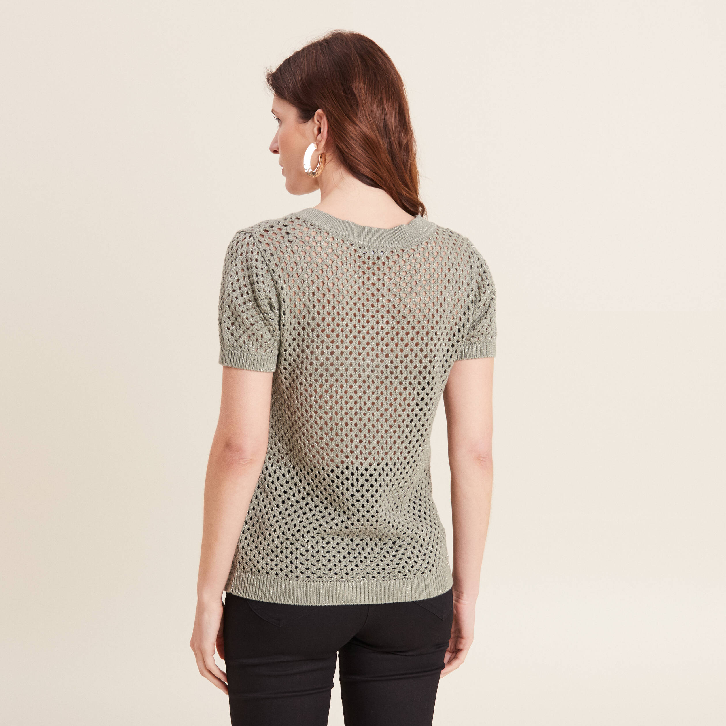 pull manches courtes ajoure vert clair femme Pull manches courtes ajouré vert clair femme