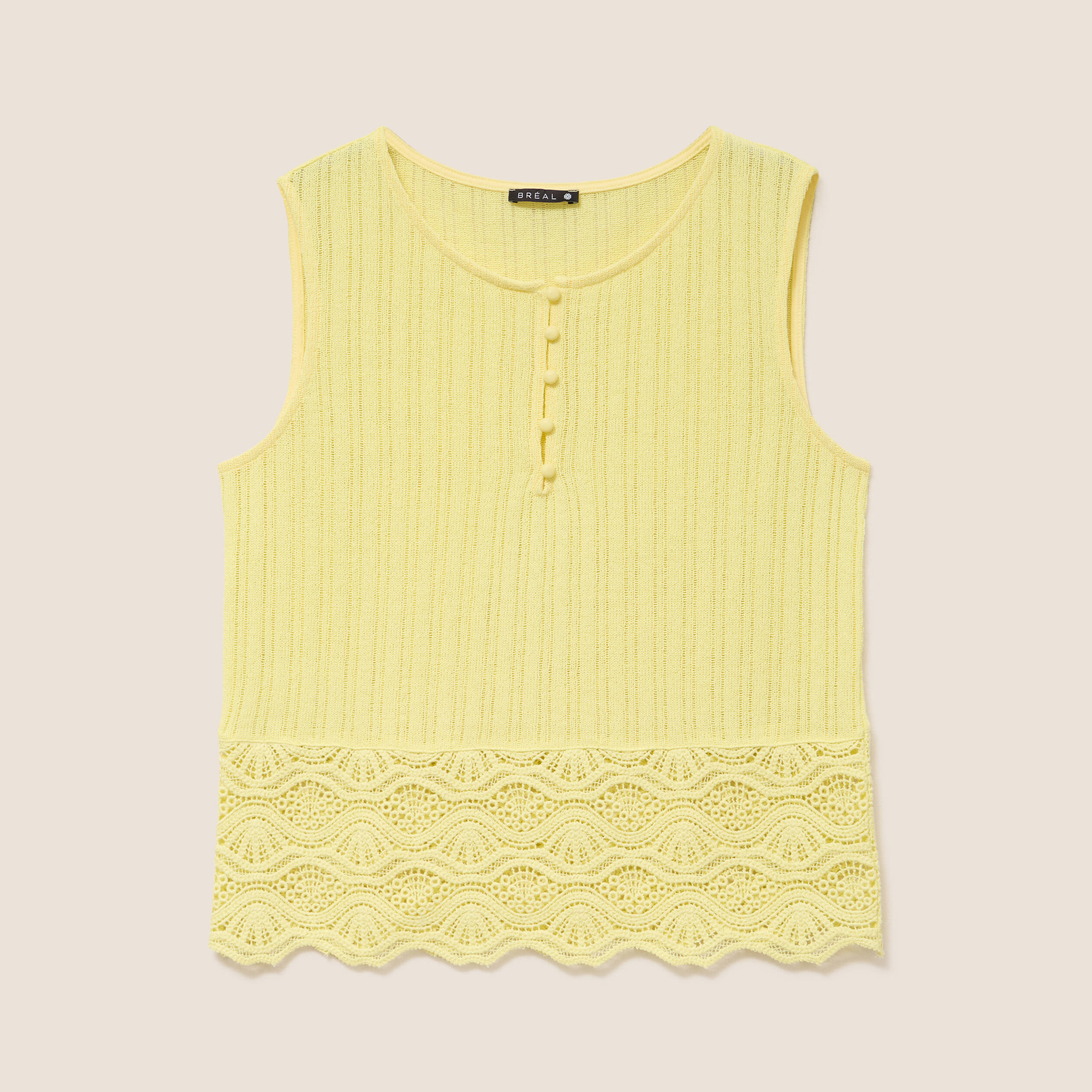 Top sans manches avec dentelle jaune pastel femme