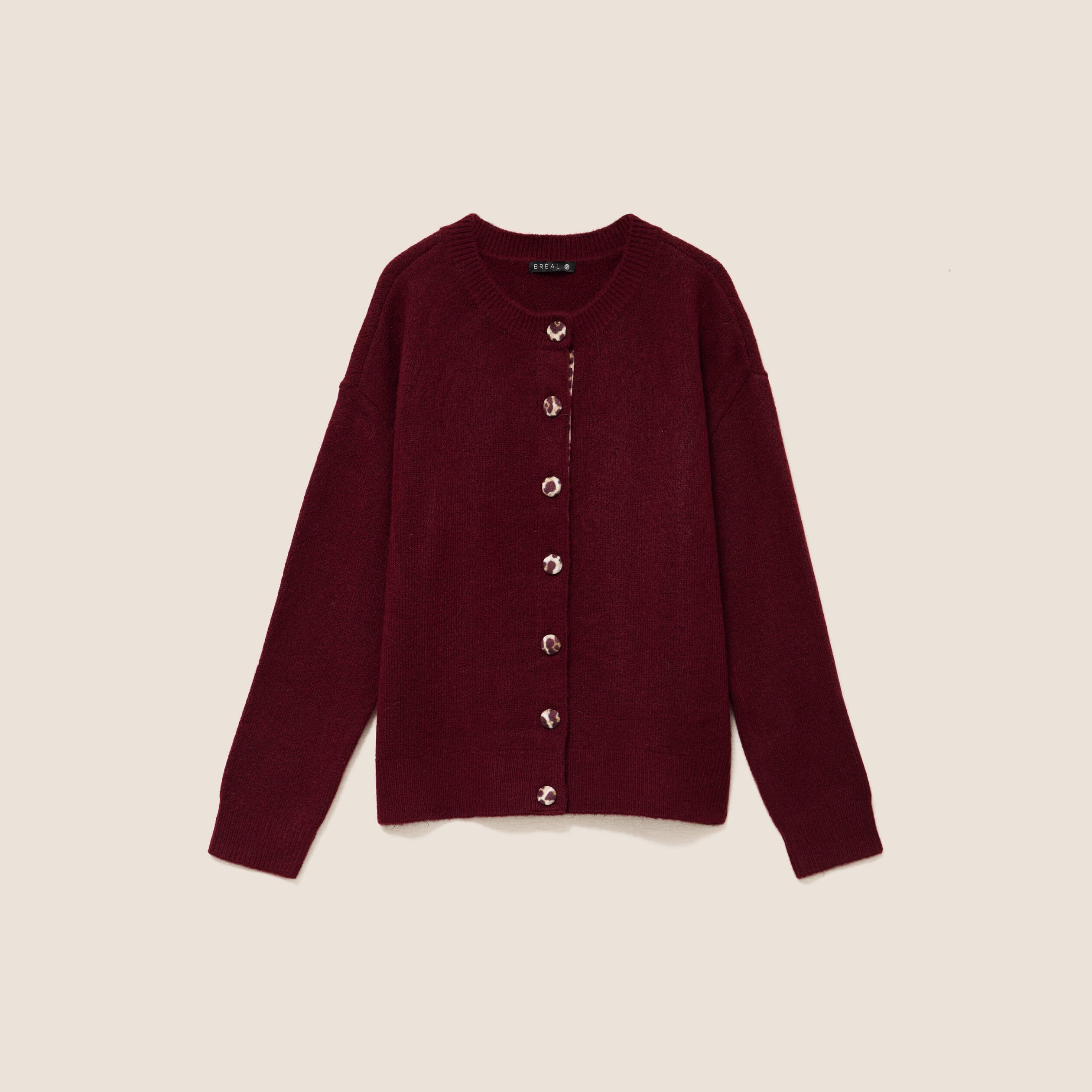 Gilet droit mi-long col rond bordeaux femme