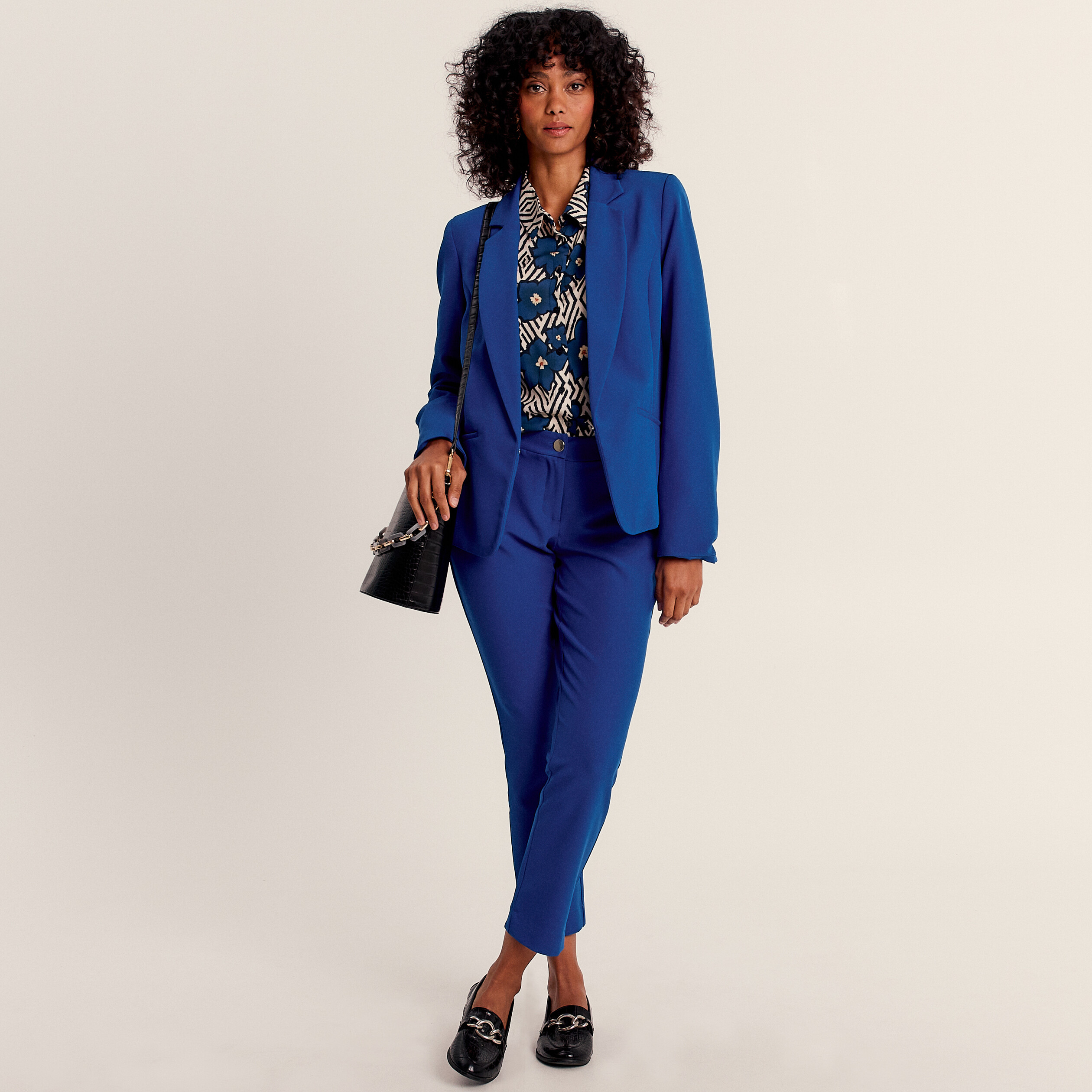 Veste city droite manches 3/4 bleu foncé femme