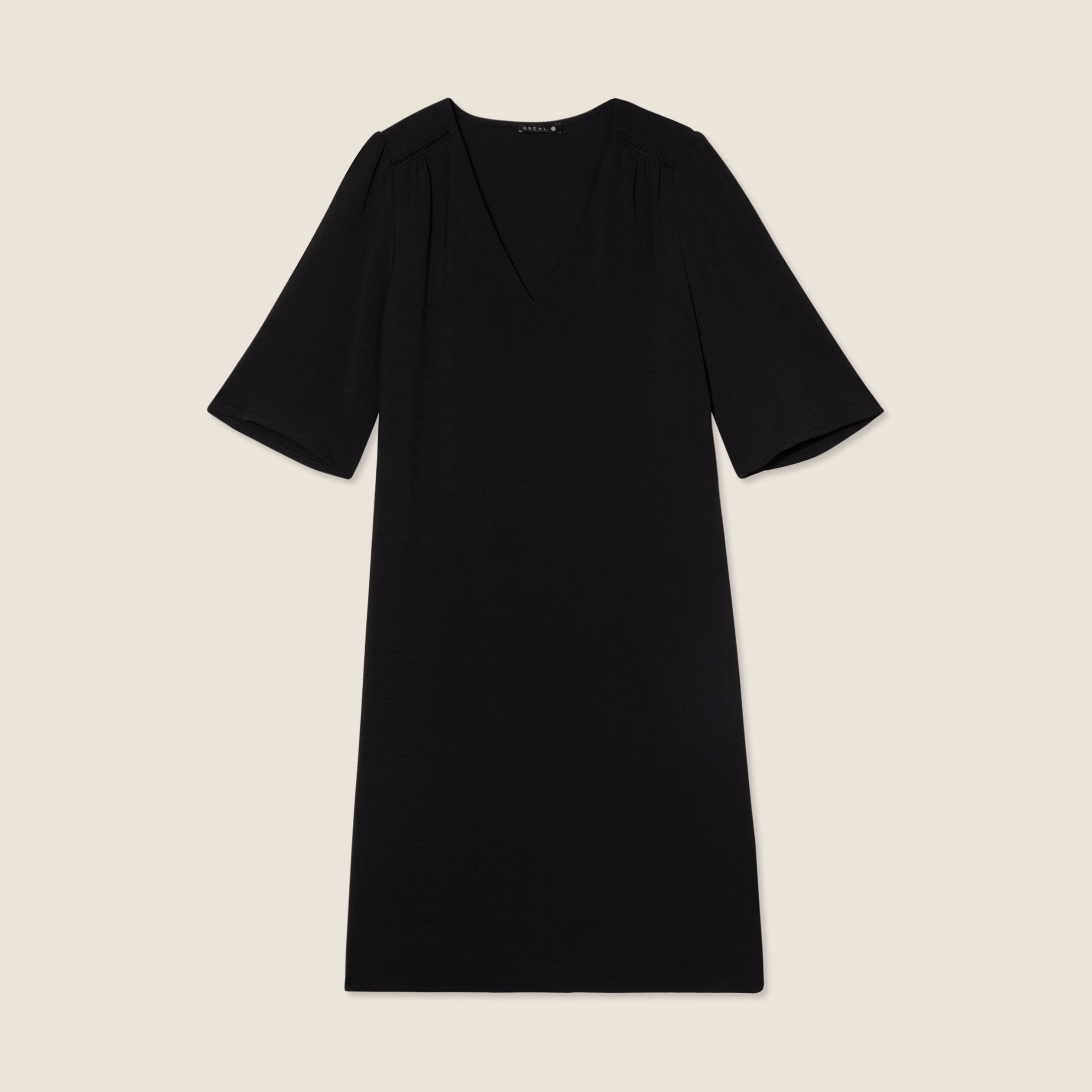 Robe évasée col en V noir femme