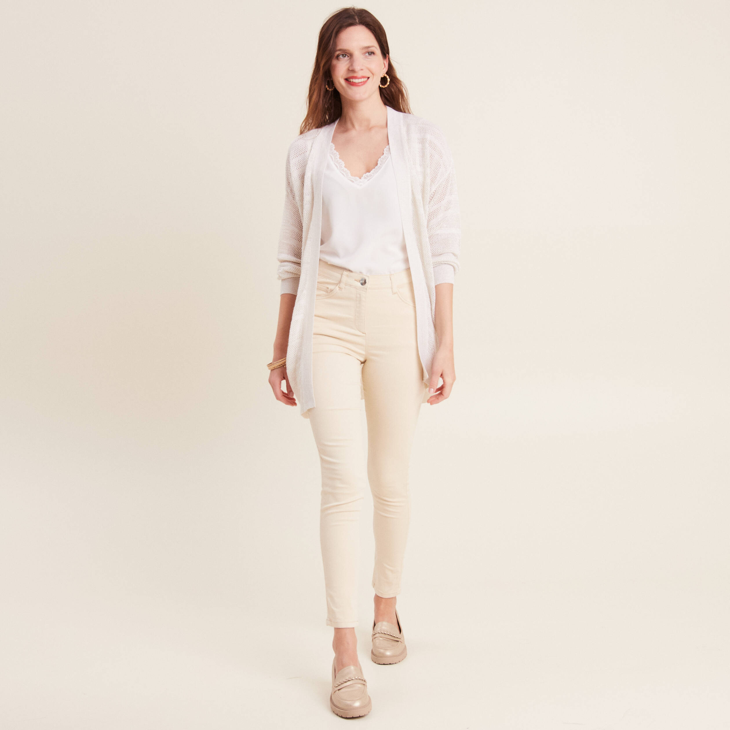 gilet ajoure manches 34 ecru femme Gilet ajouré manches 3/4 ecru femme