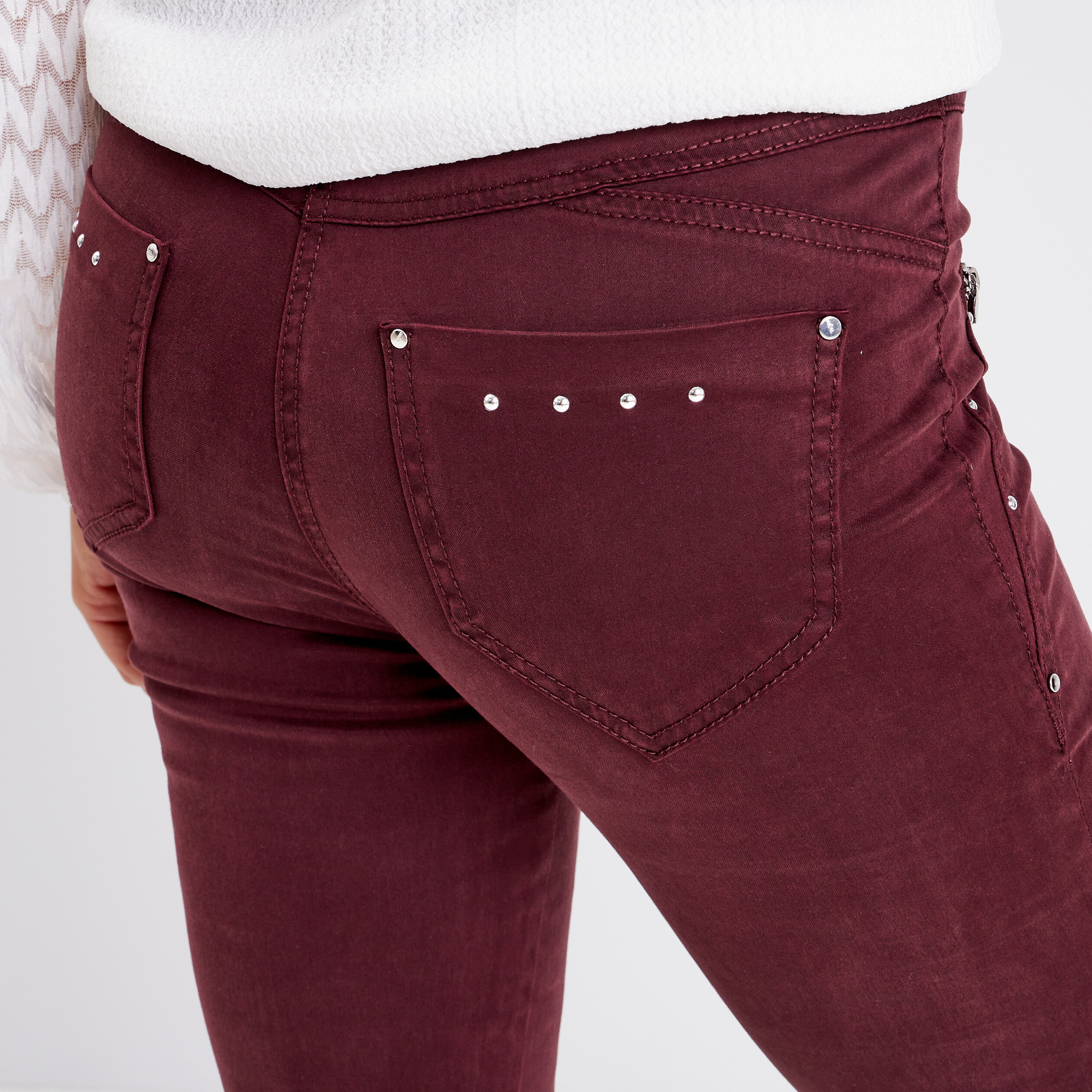 Pantalon slim taille basculée rouge foncé femme