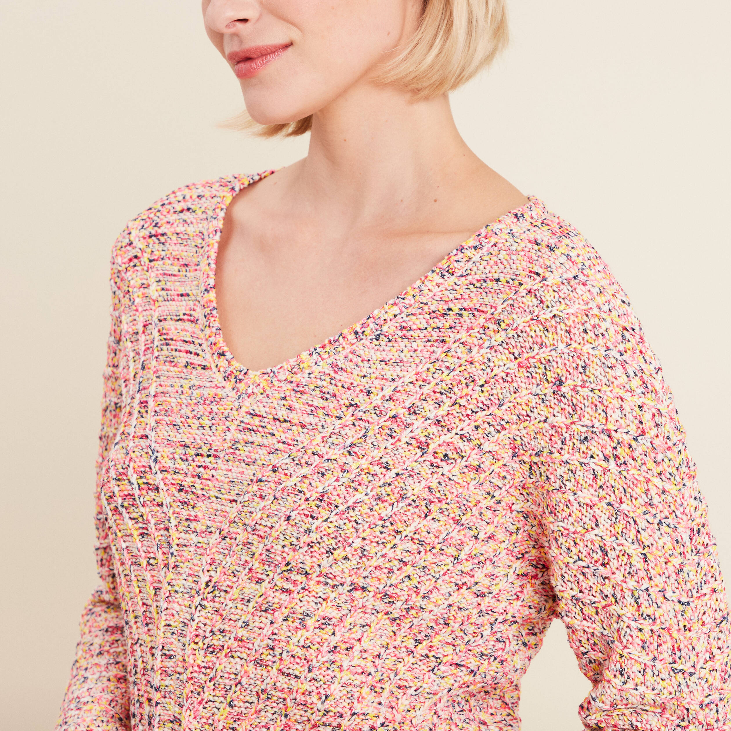 Pull manches longues rose fushia femme