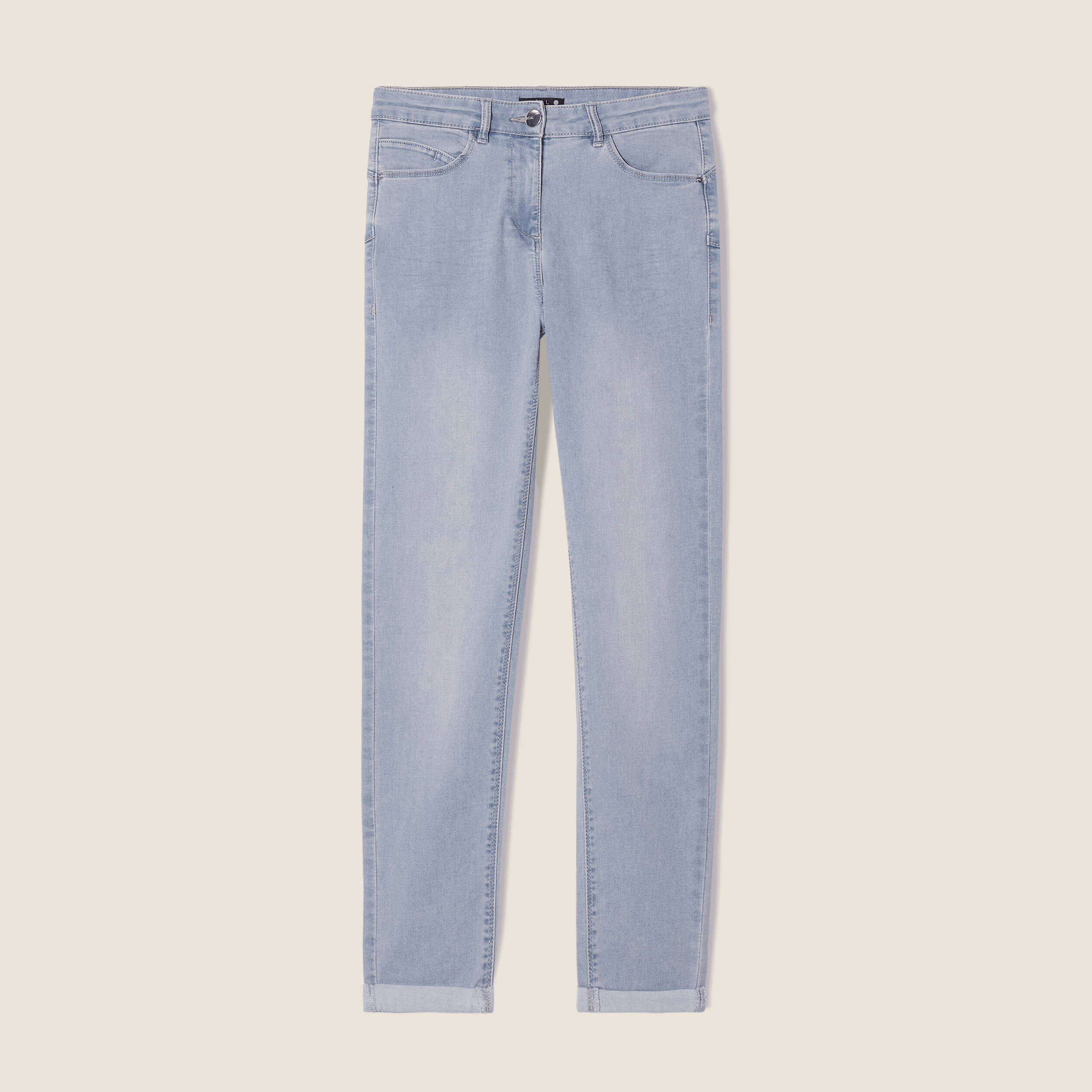 Jean coupe ajust&eacute;e 7/8&egrave;me denim baby bleu femme