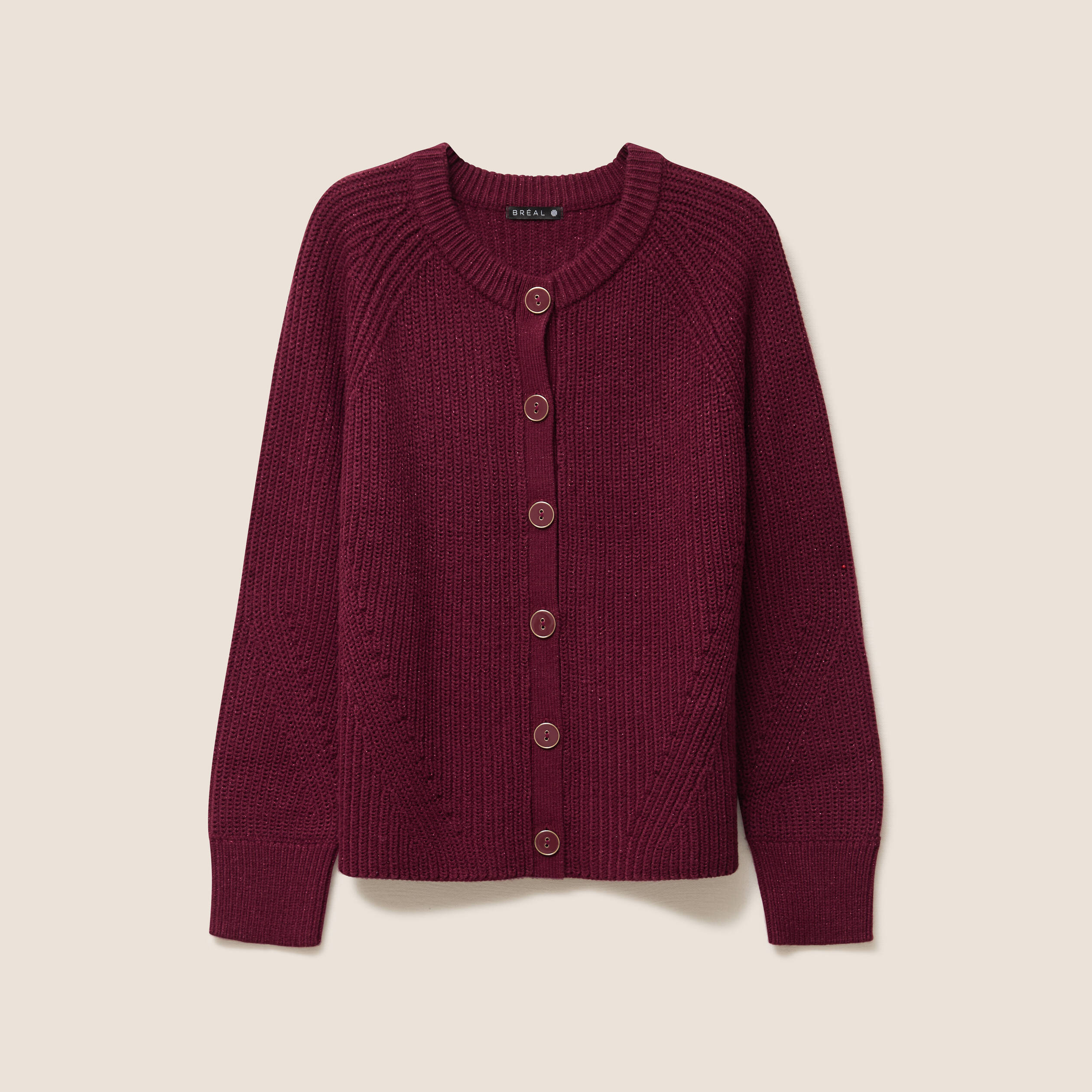 Gilet droit mi-long col rond bordeaux femme
