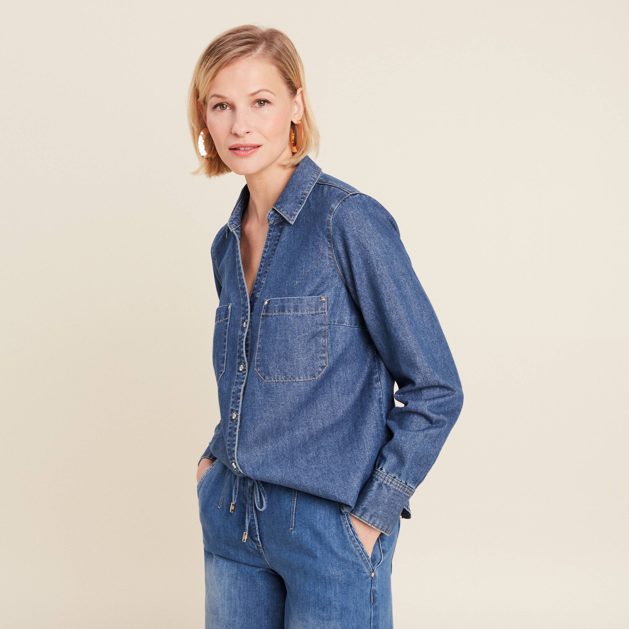 Chemise manches longues jean denim stone femme