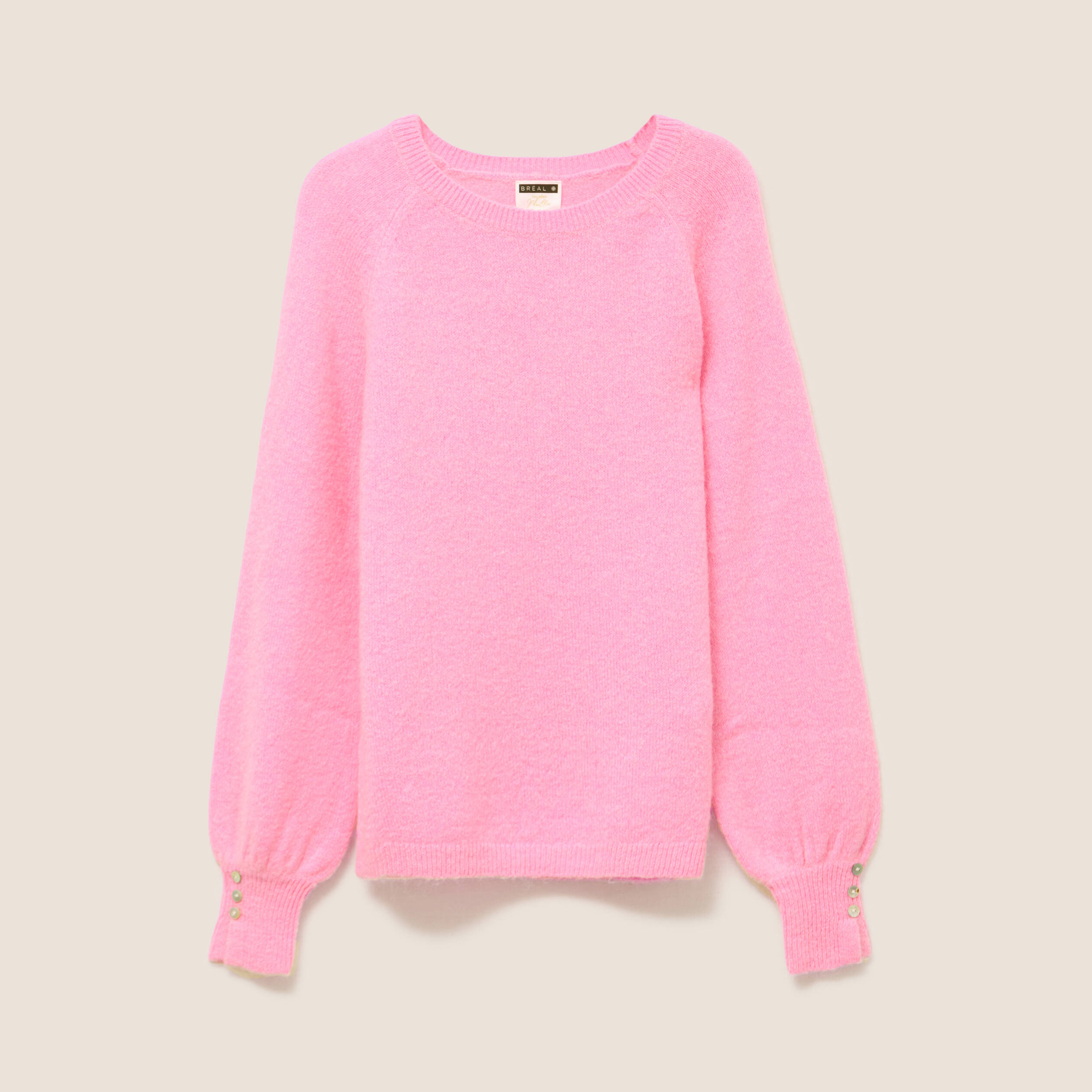 Pull col rond manches longues rose femme