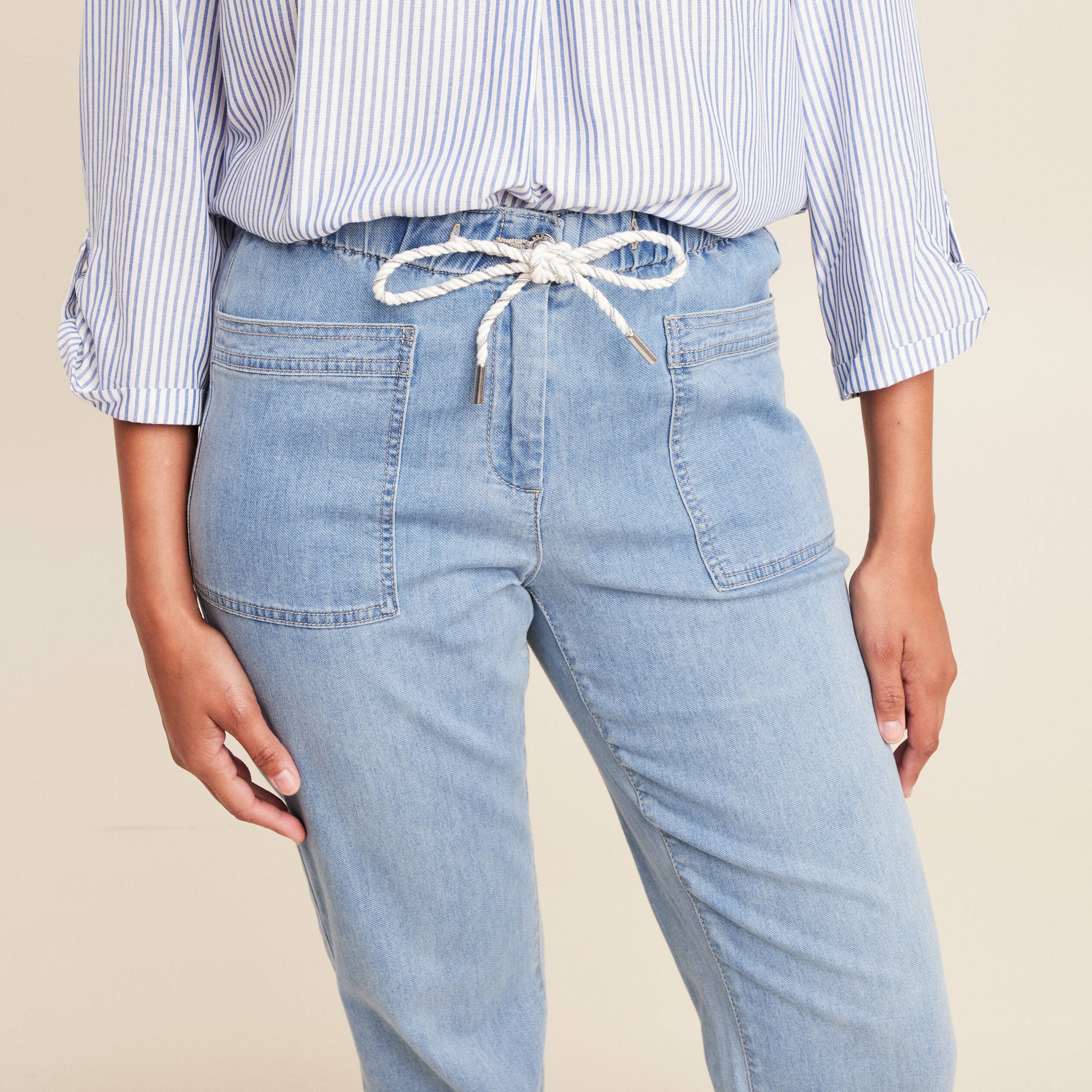 pantalon jogpant 78eme en coton denim double stone femme Pantalon jogpant 7/8ème en coton denim double stone femme