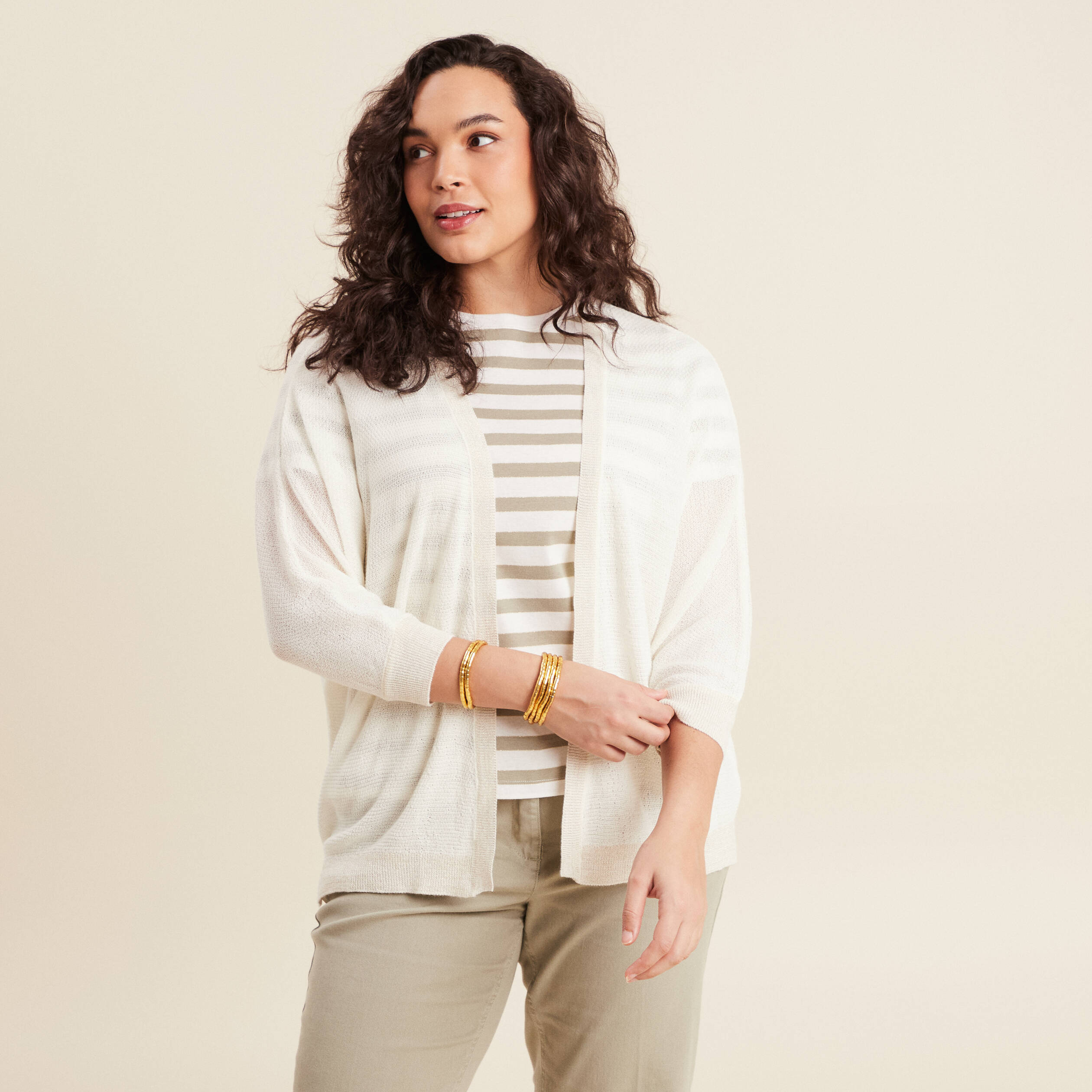 Gilet manches 3/4 ecru femme