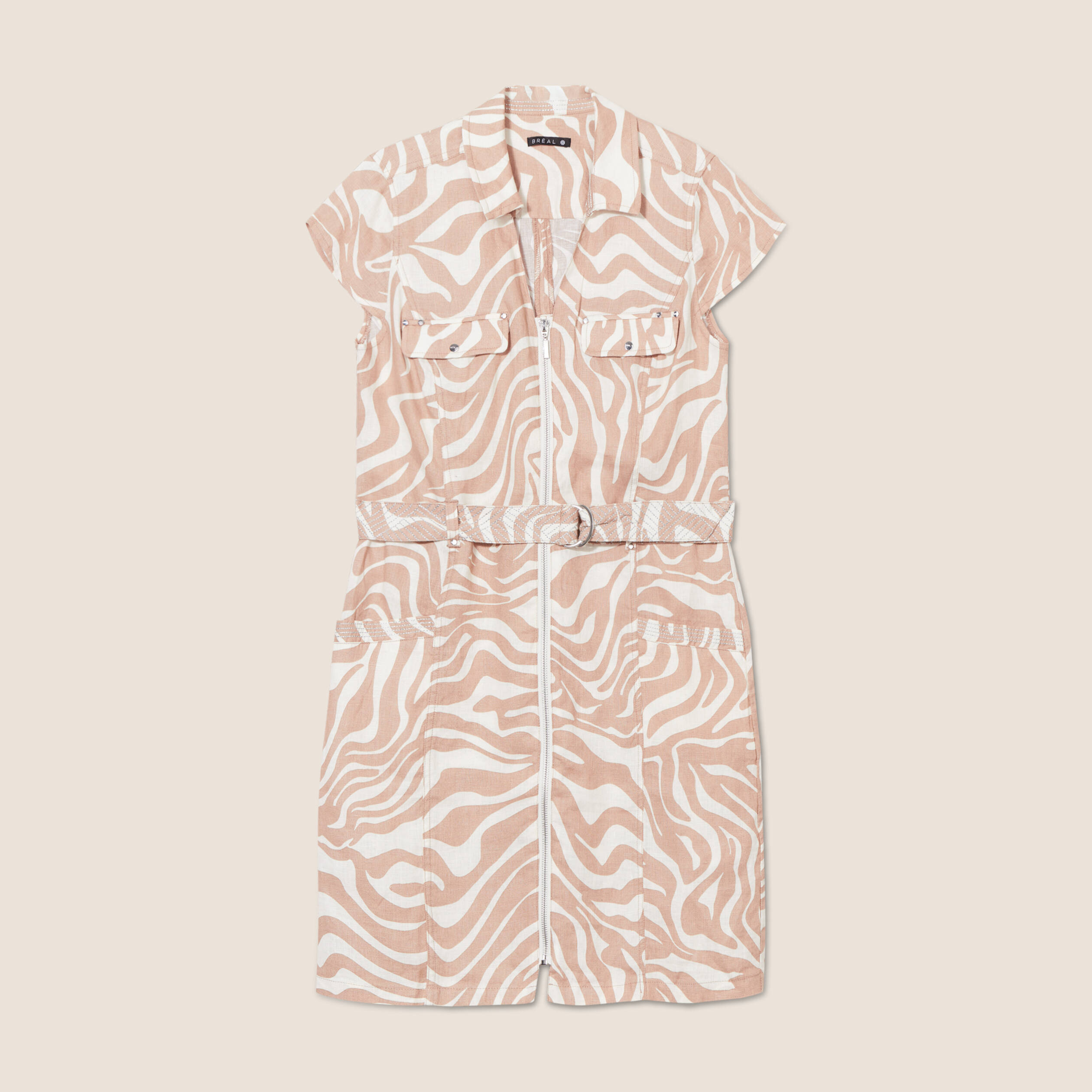 Robe droite zippée beige femme