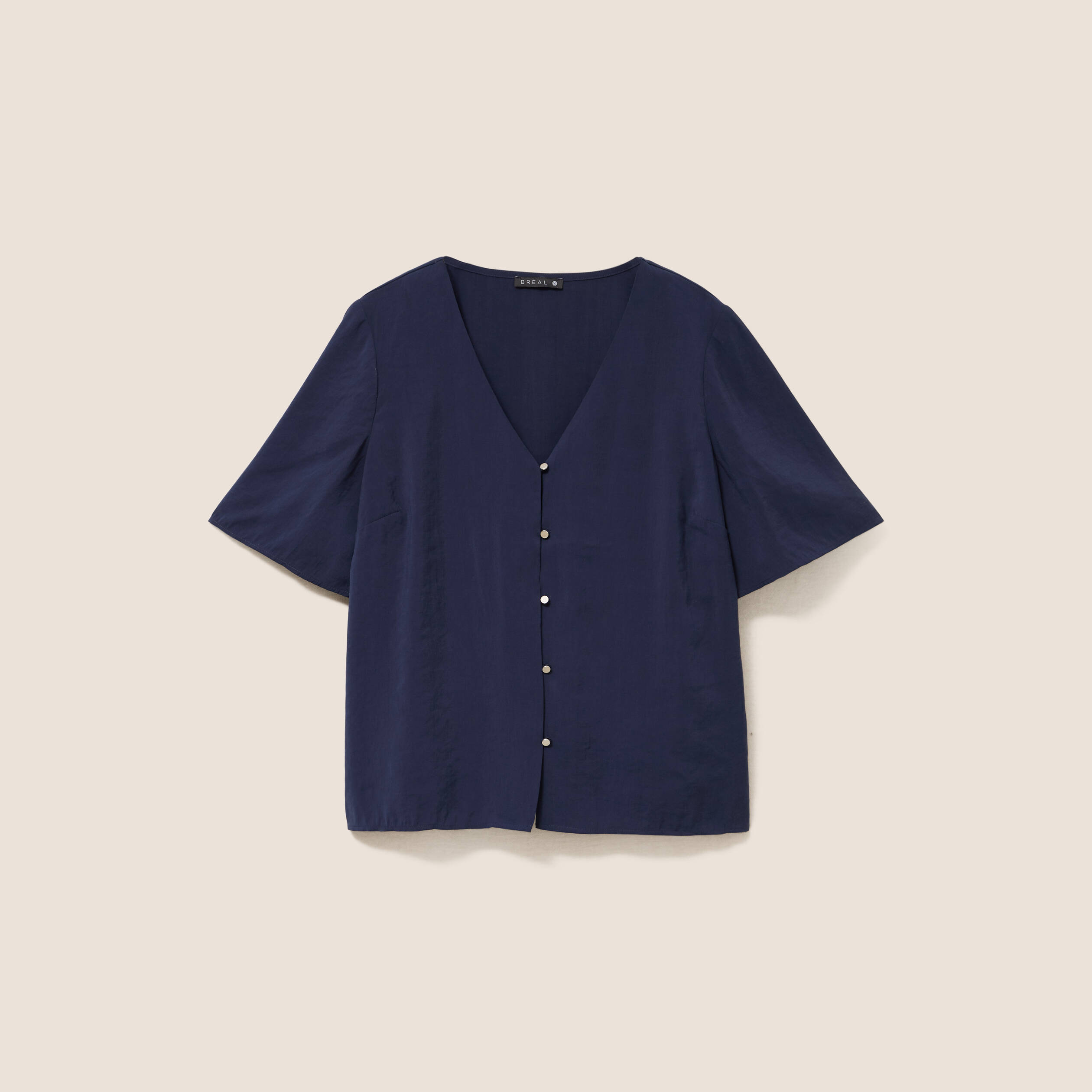 Blouse ample col v manches courtes bleu marine femme