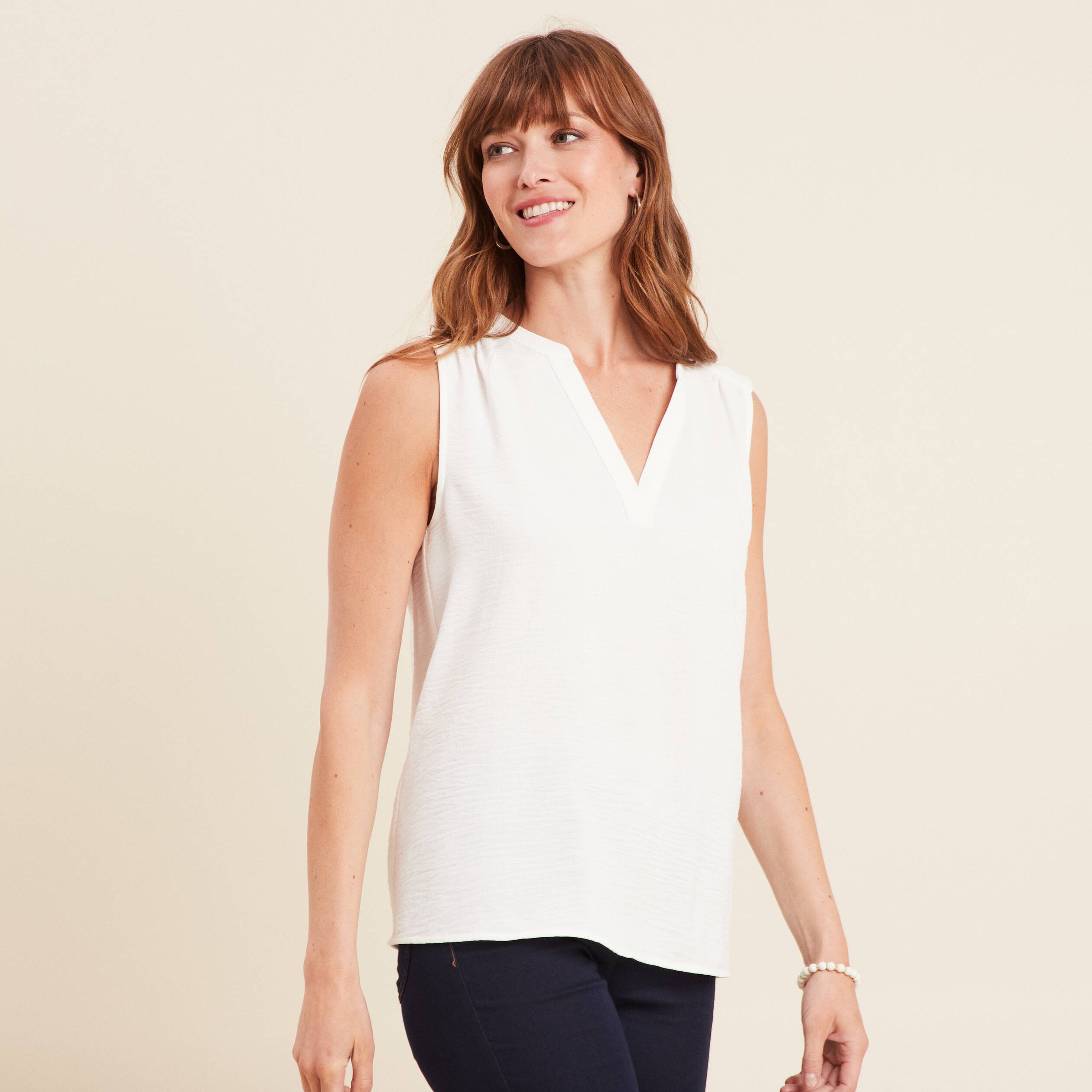 blouse ample col en v ecru femme Blouse ample col en V ecru femme
