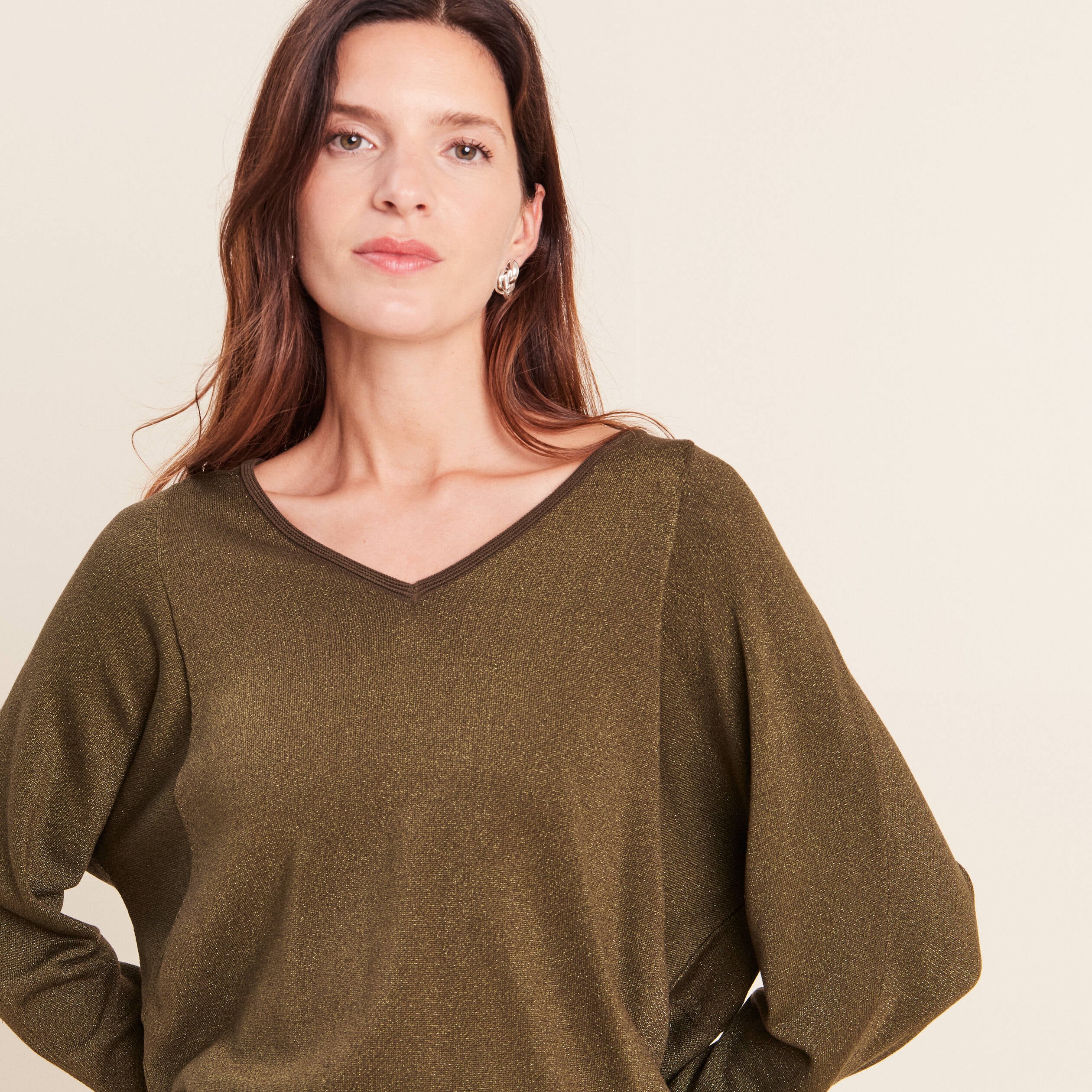 Pull manches longues vert kaki femme