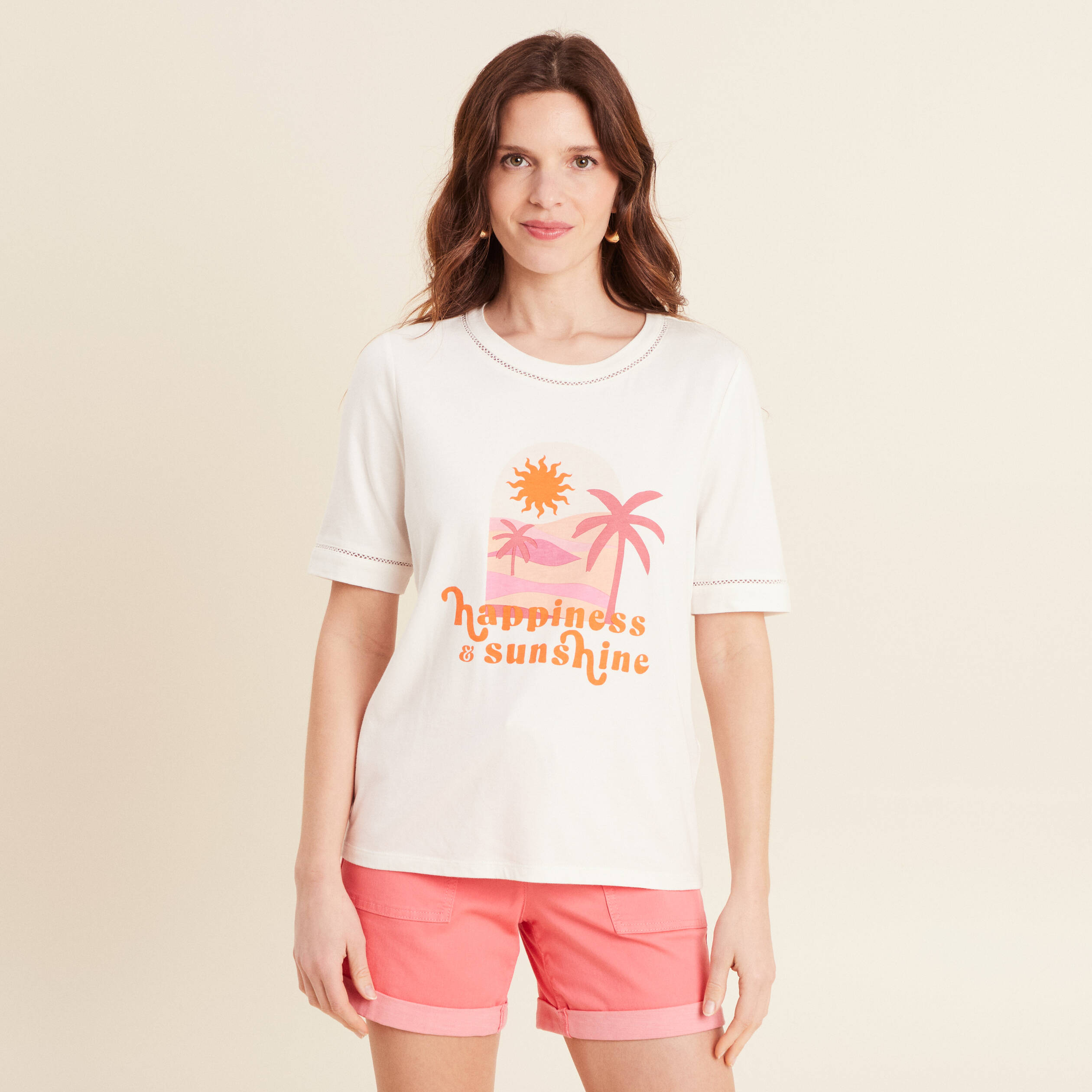 T-shirt manches courtes ecru femme
