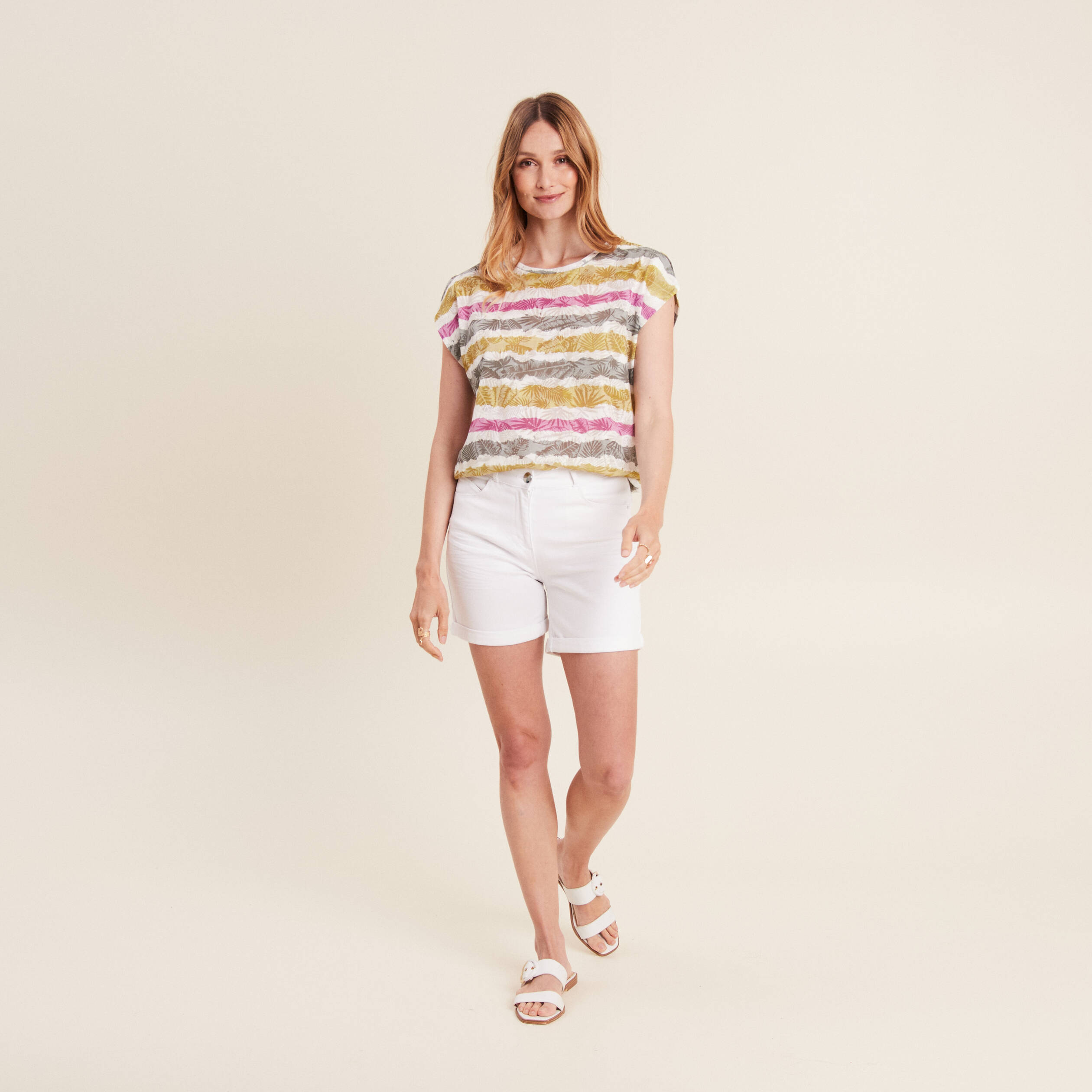 T-shirt manches courtes beige femme