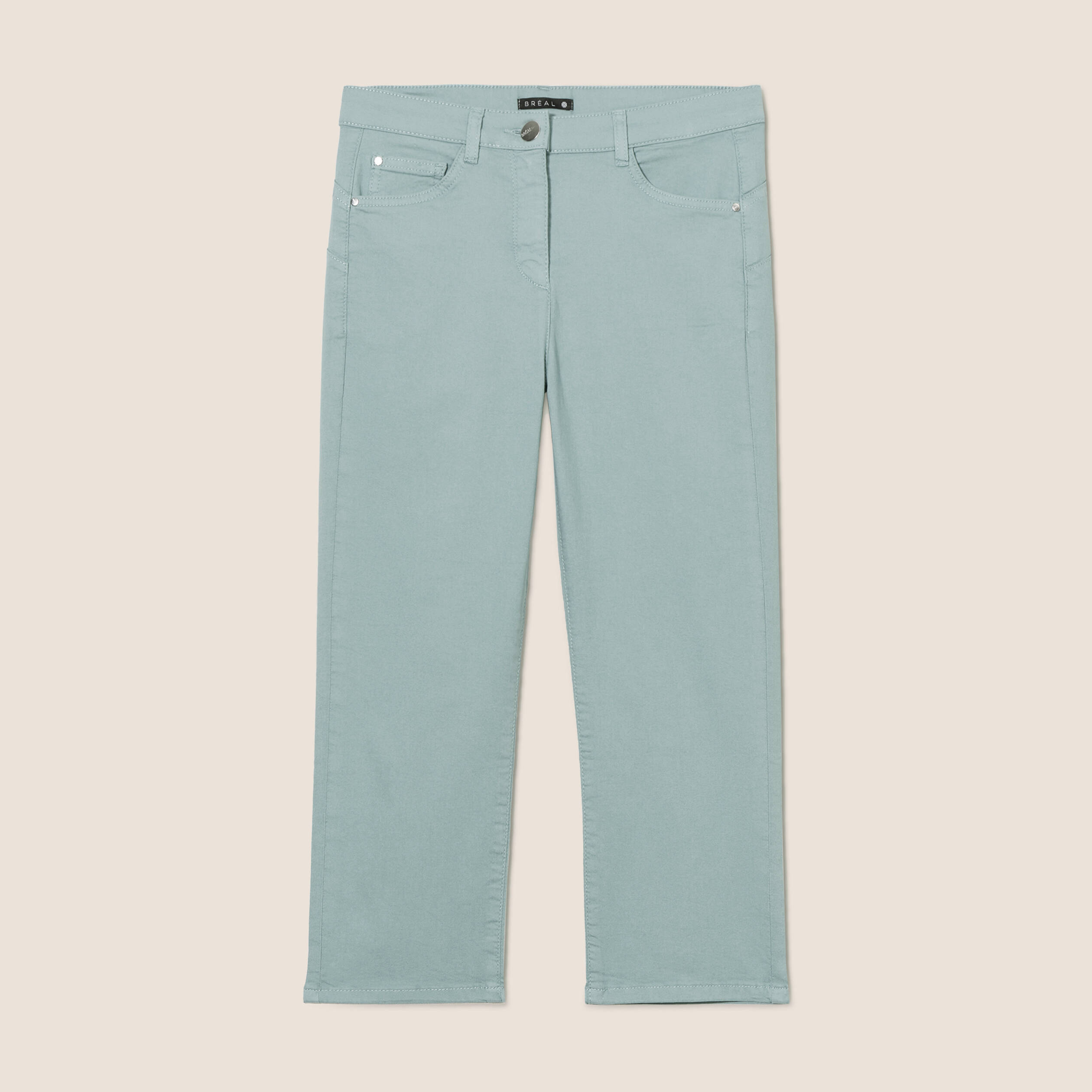 Pantacourt droit taille standard bleu canard femme