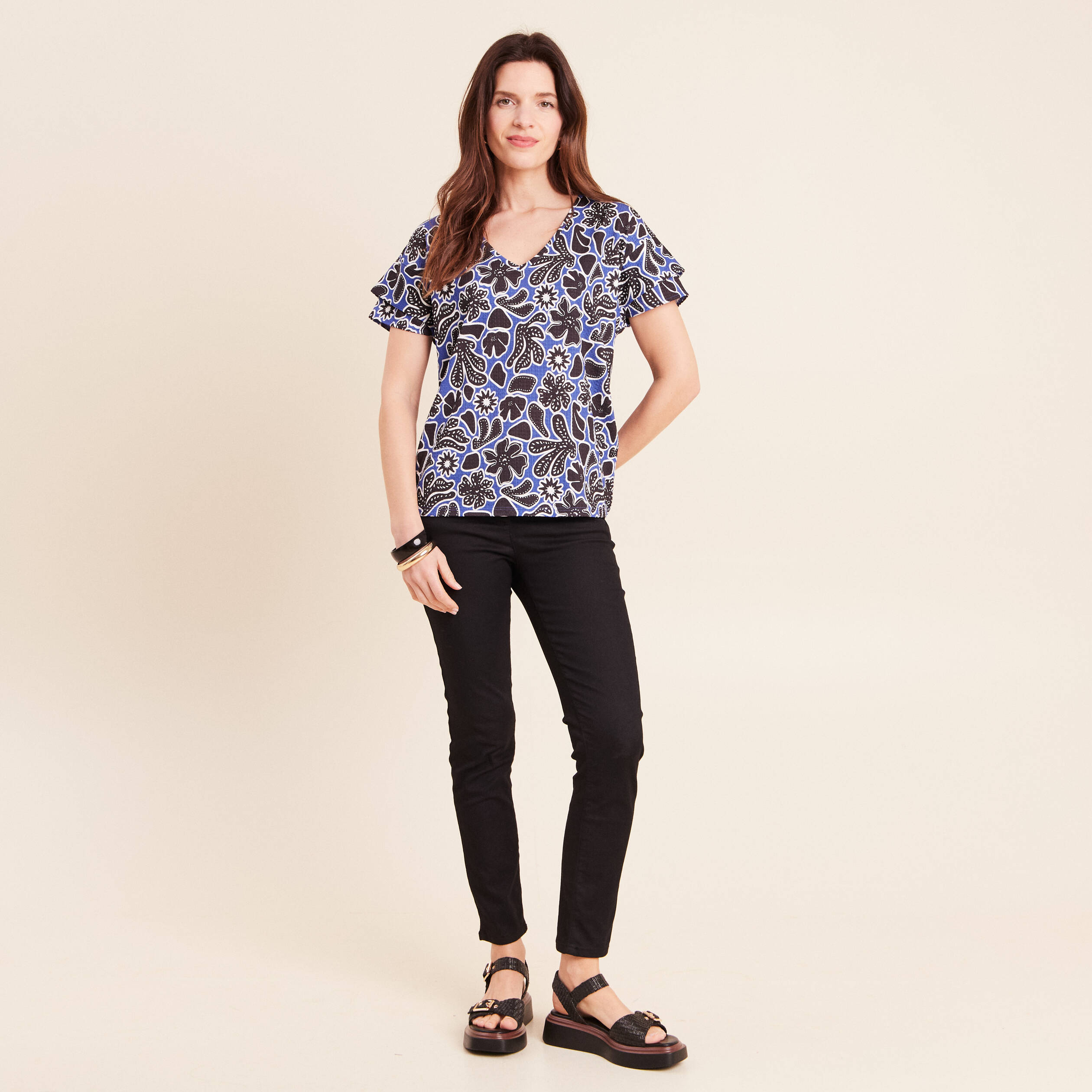 T-shirt manches courtes bleu femme
