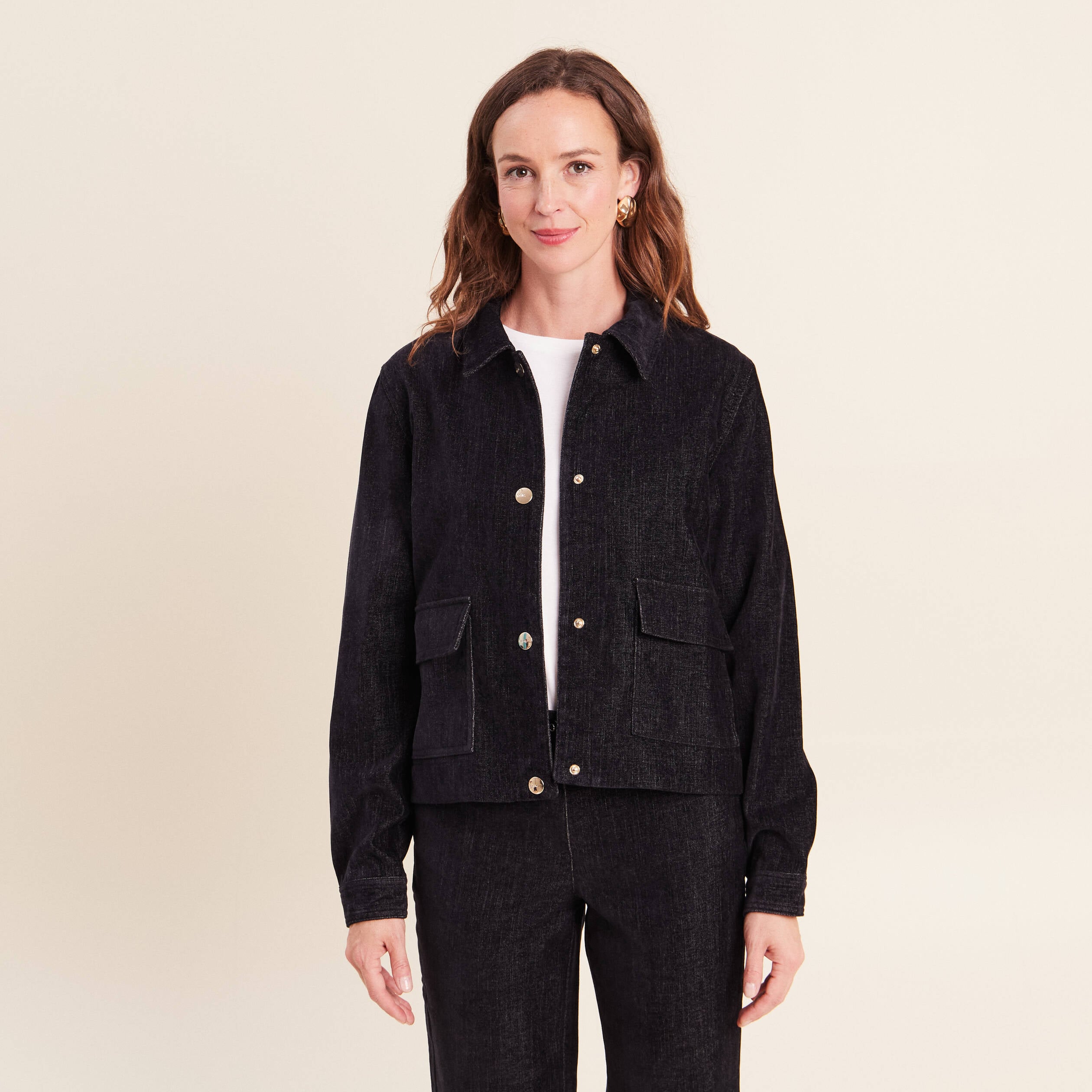 Veste courte droite denim brut femme