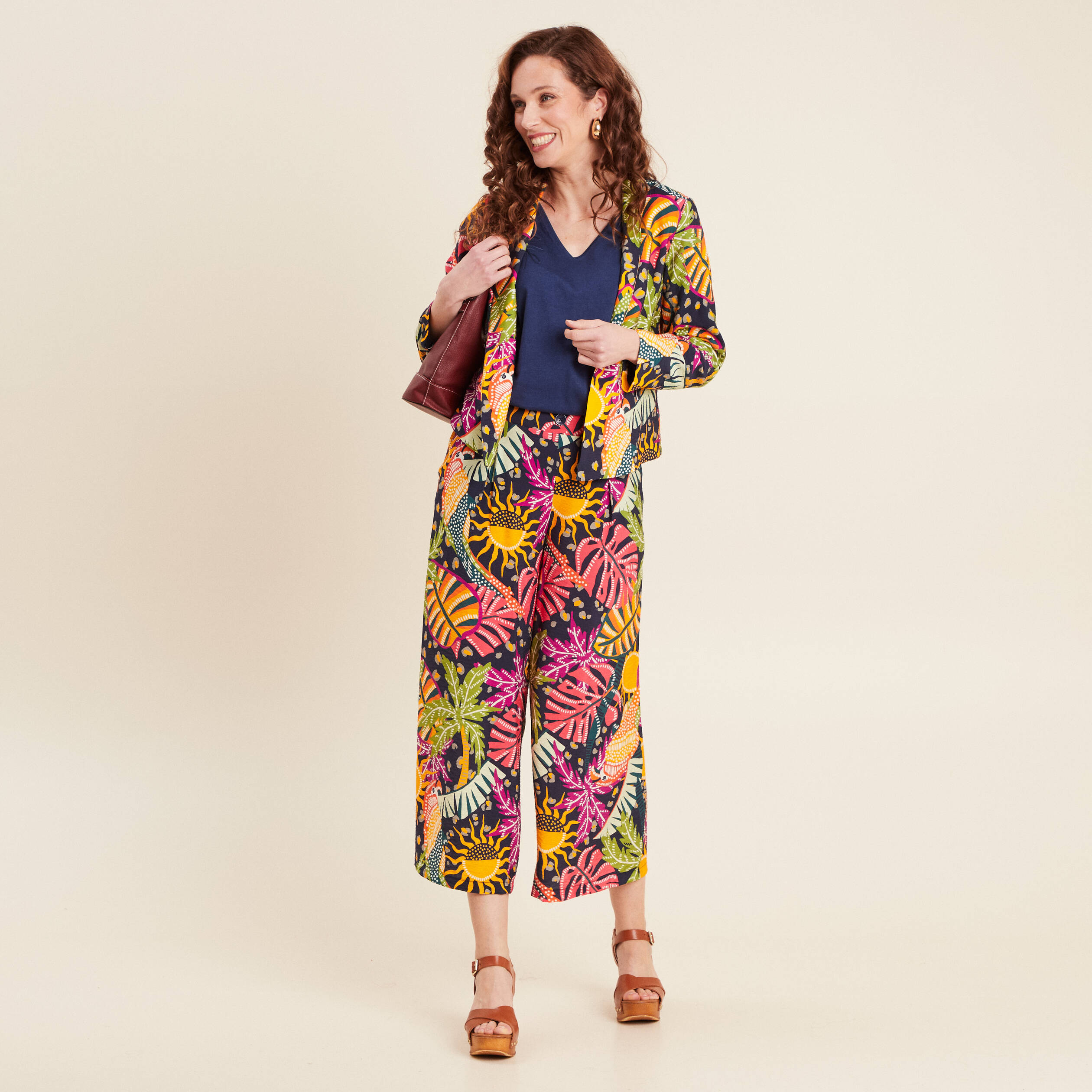 Veste courte col châle multicolore femme
