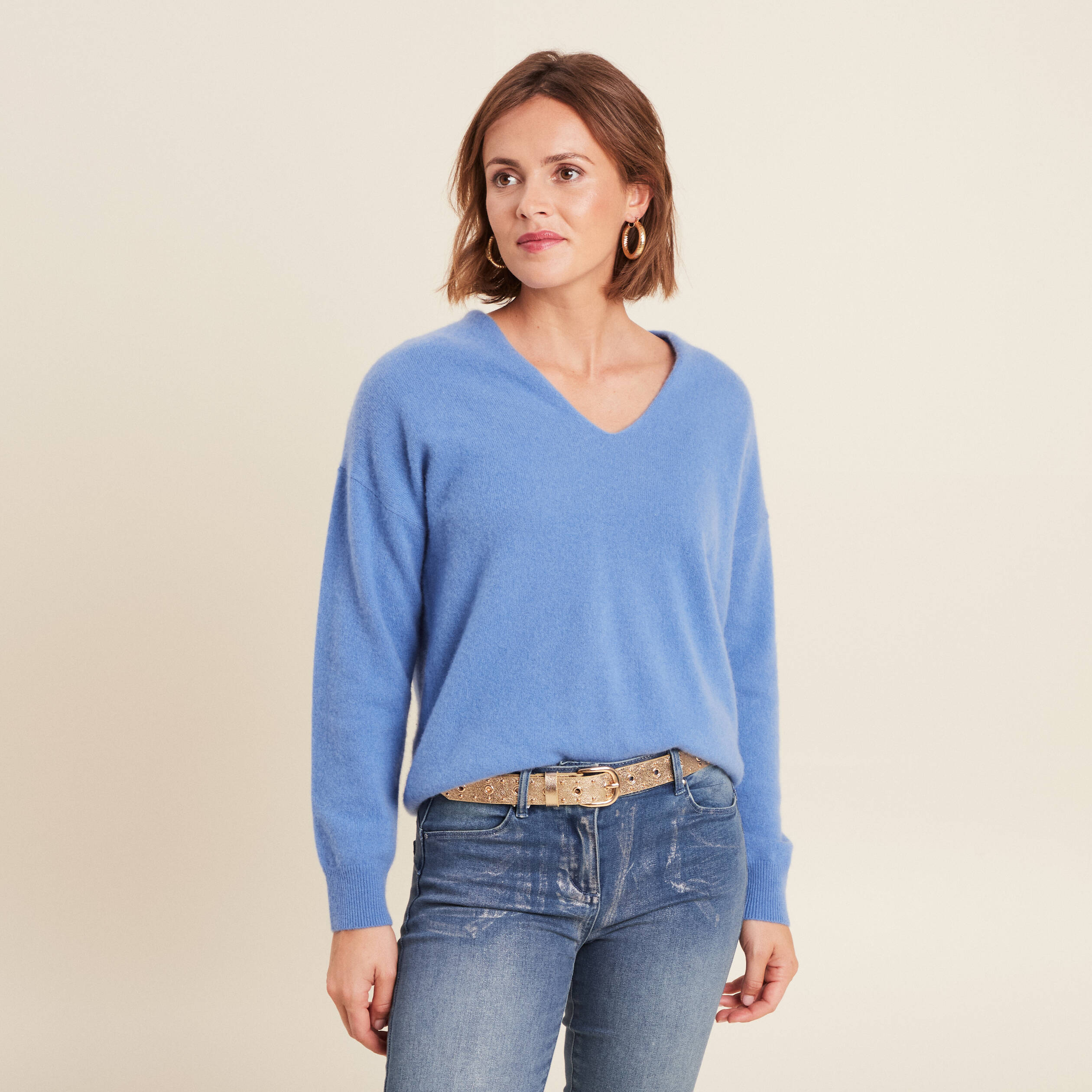 pull en cachemire manches longues bleu violet femme Pull en cachemire manches longues bleu violet femme