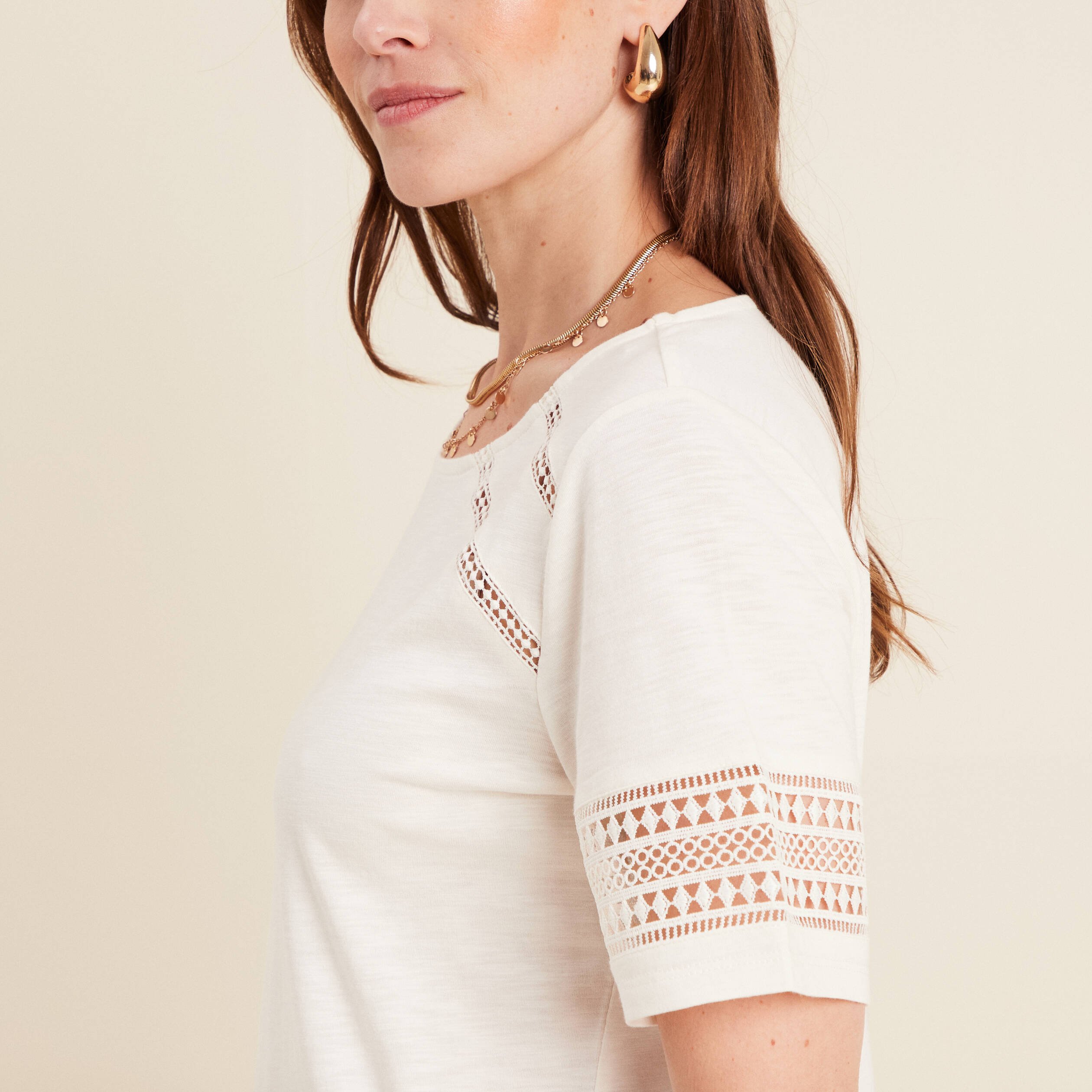 T-shirt manches courtes ecru femme
