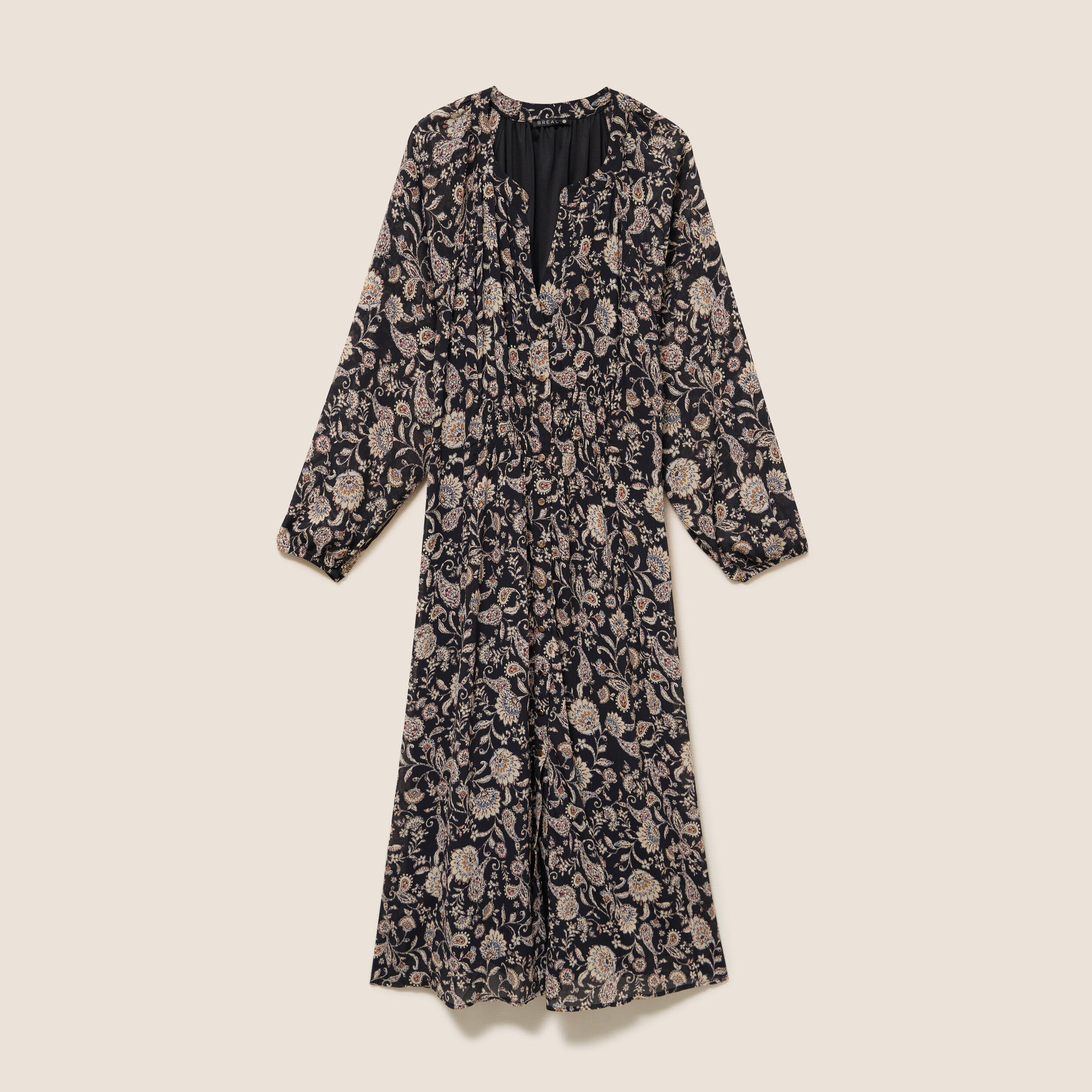 Robe &eacute;vas&eacute;e 3/4 voile col tunisien noir femme