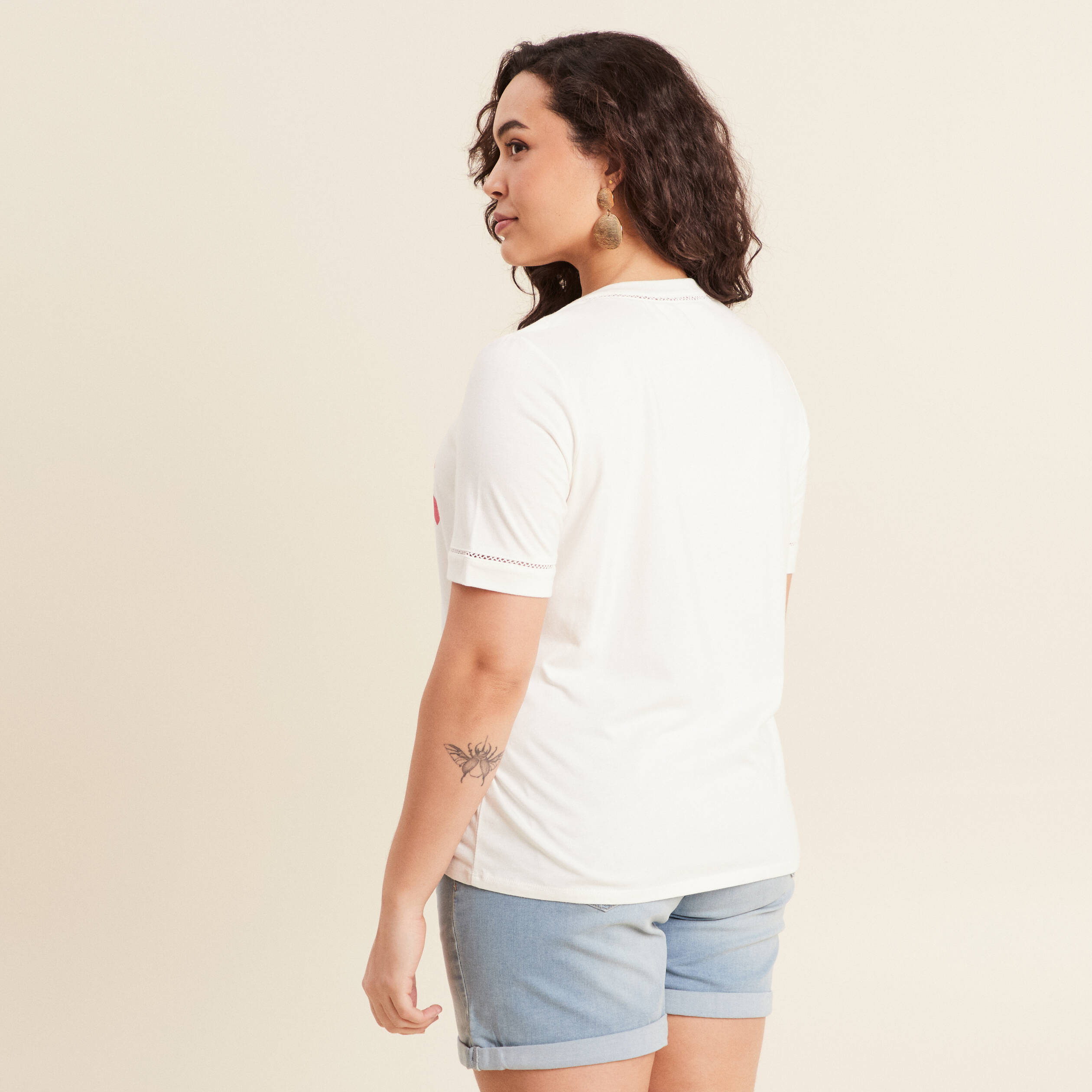 T-shirt manches courtes ecru femme