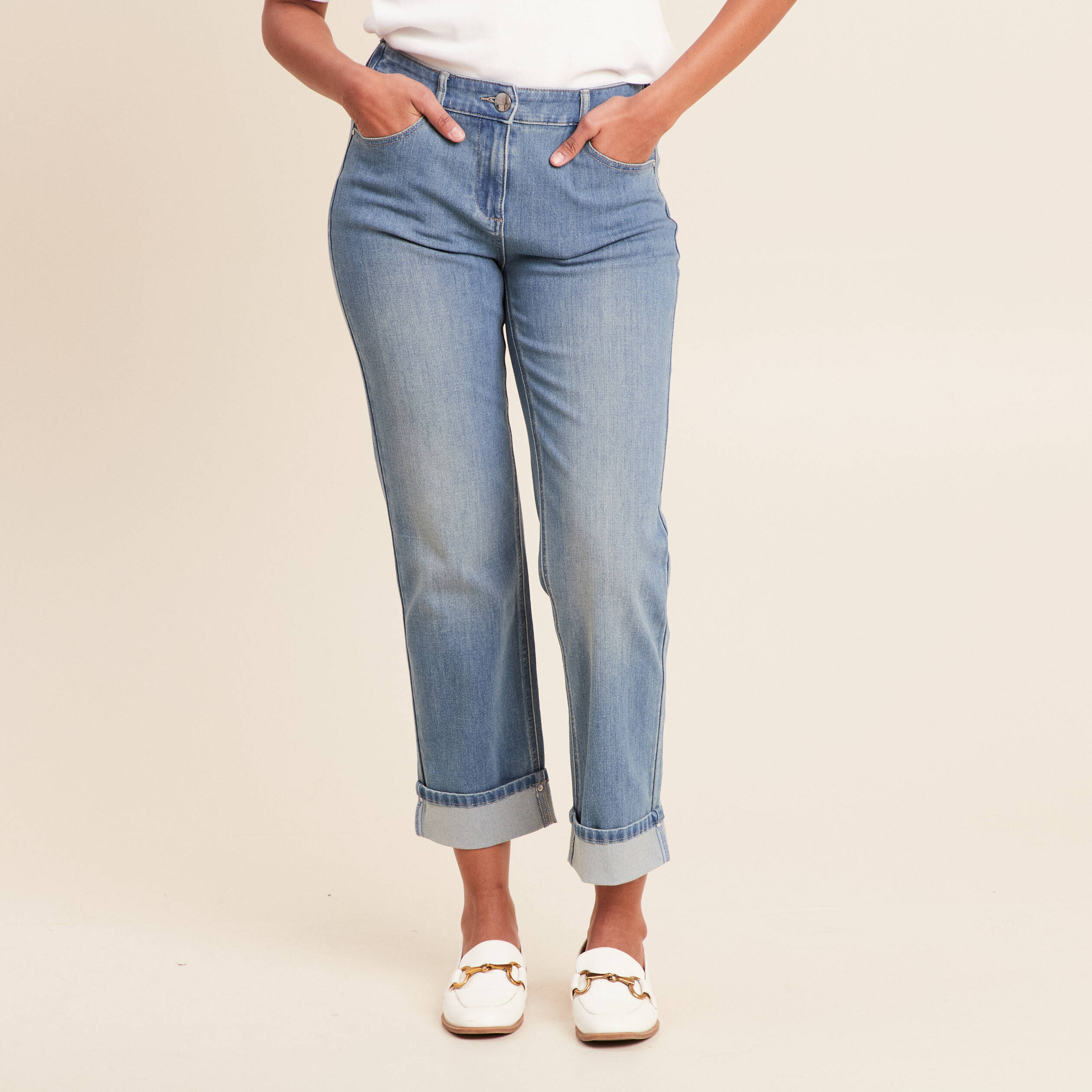 Jean coupe mom 7/8&egrave;me denim double stone femme