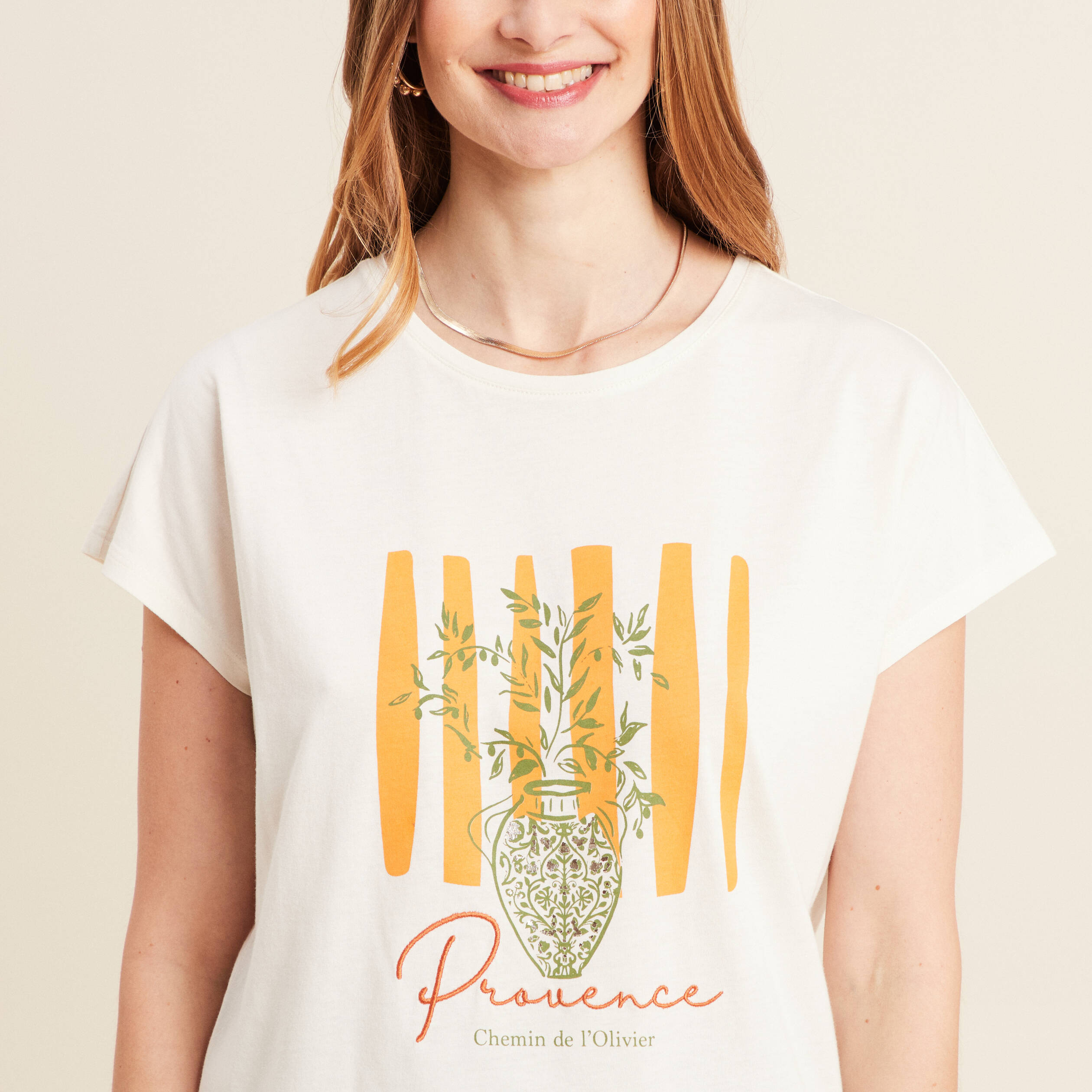 T-shirt manches courtes ecru femme