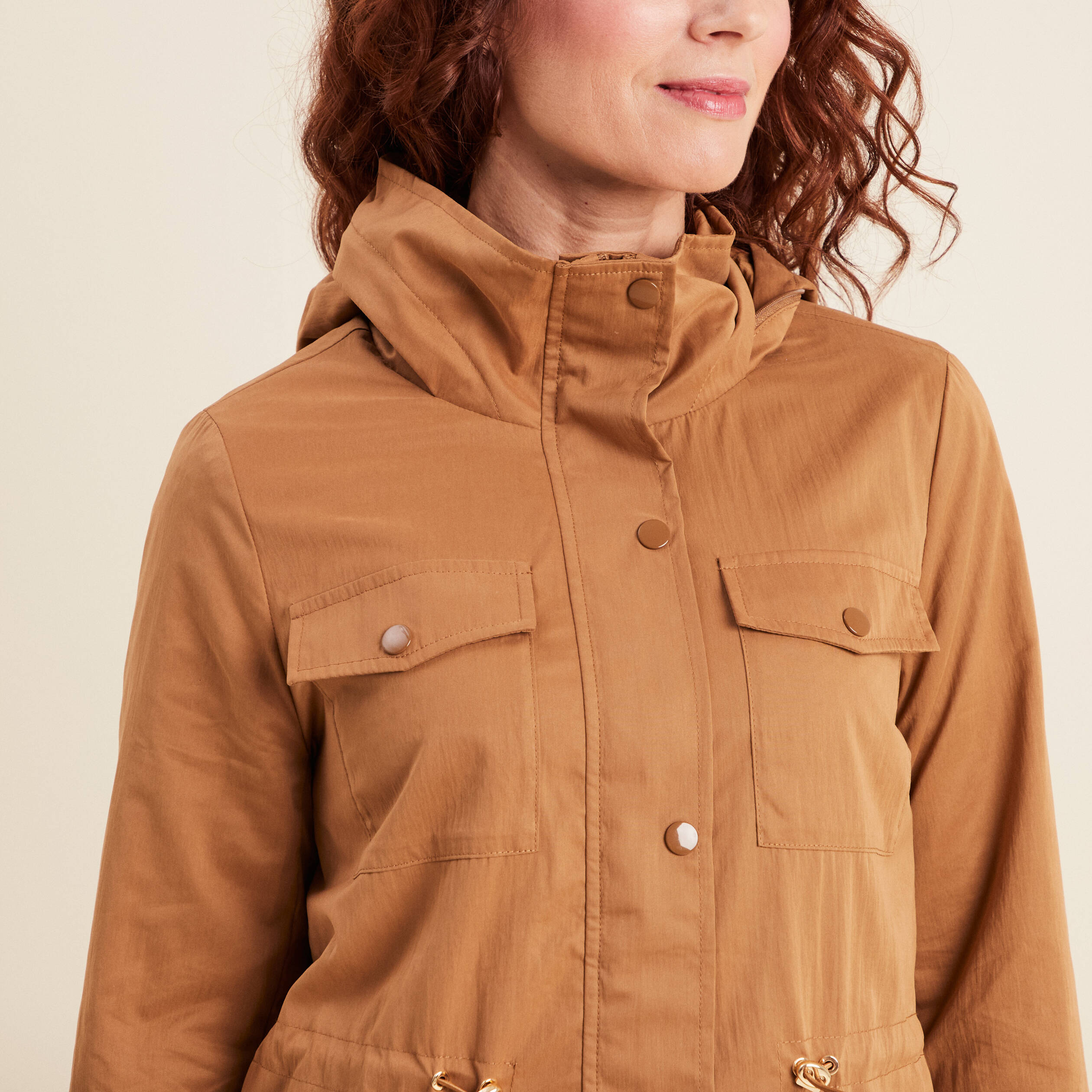 Parka cintrée col montant marron femme