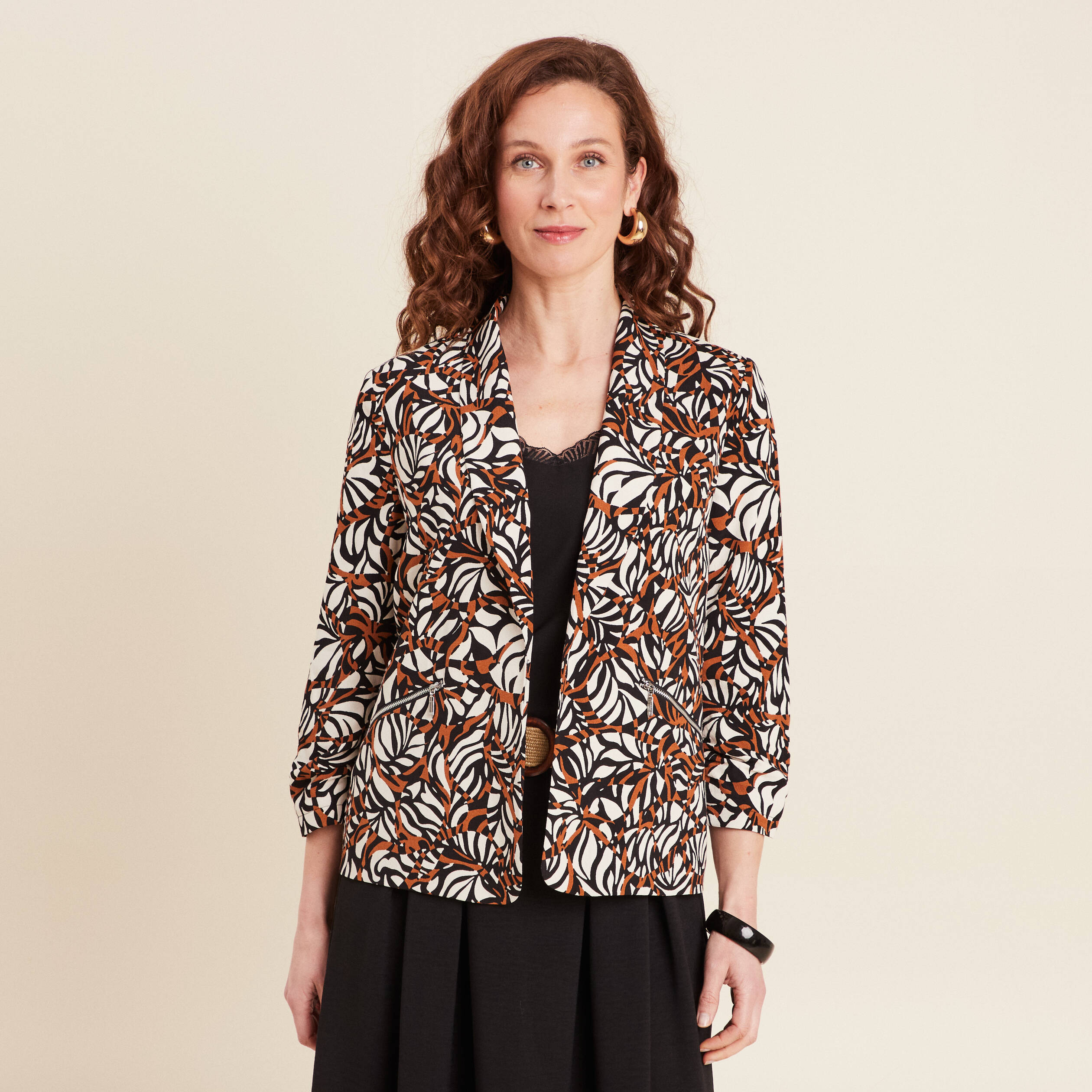 Veste tailleur col châle marron femme