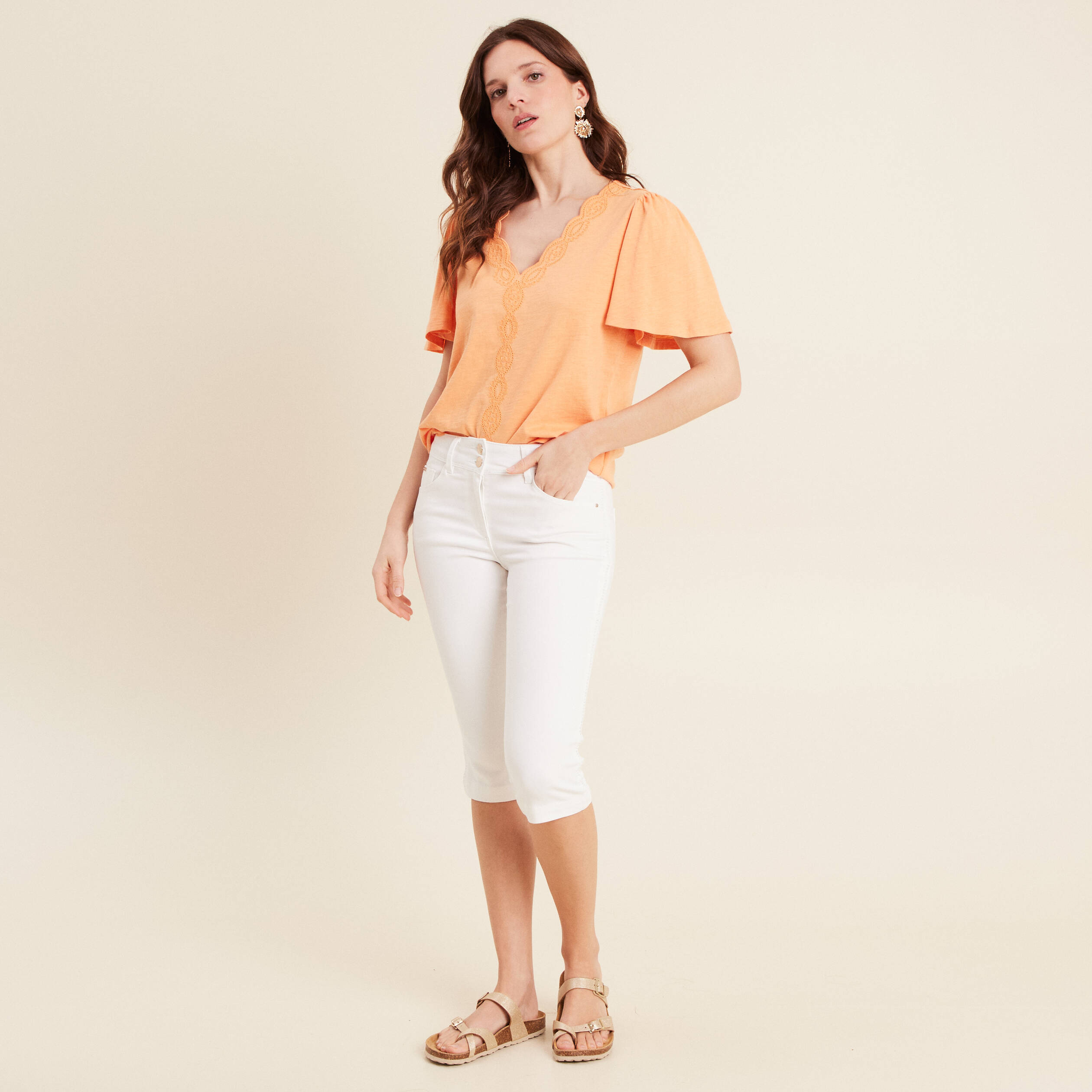 T-shirt manches courtes orange clair femme