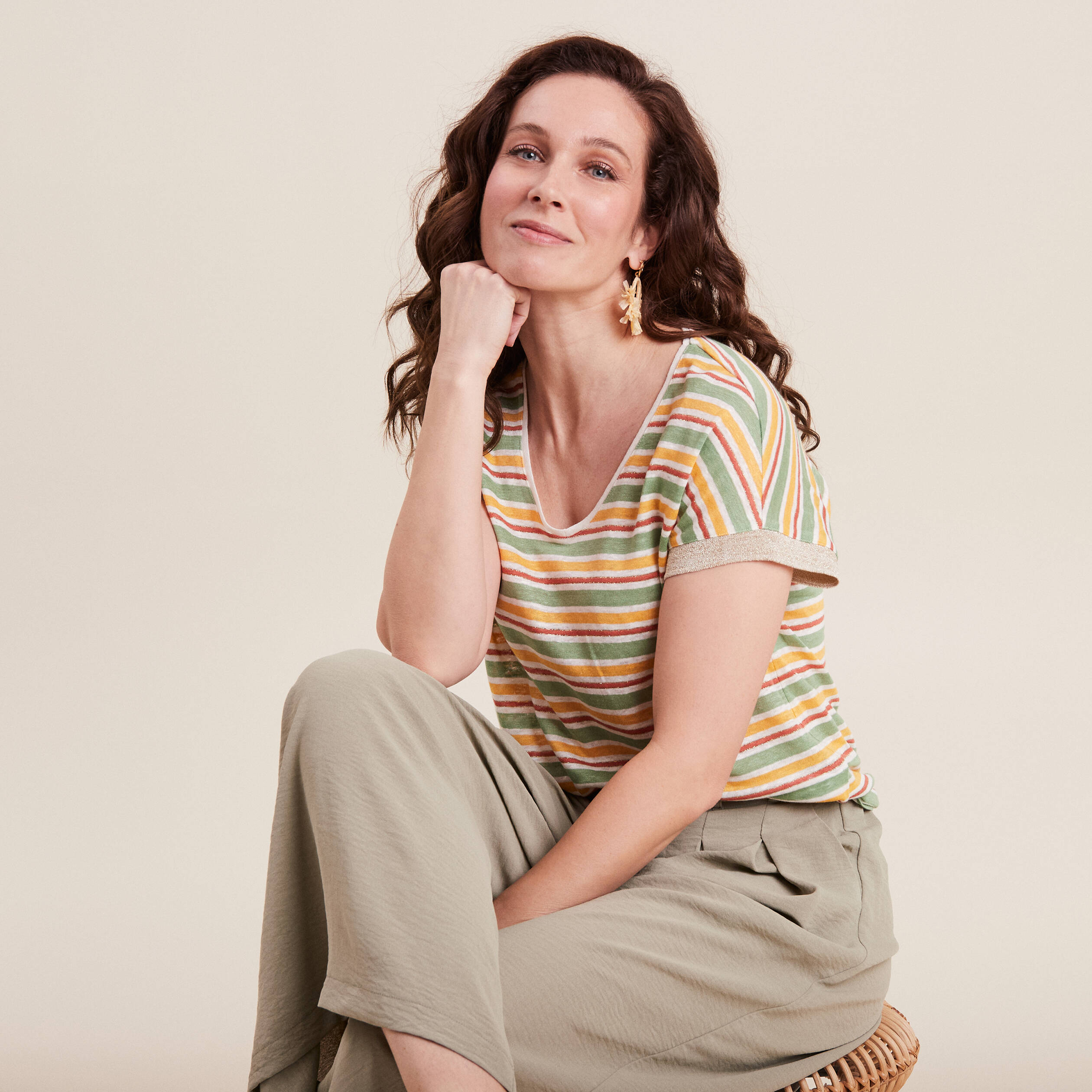 T-shirt manches courtes beige femme