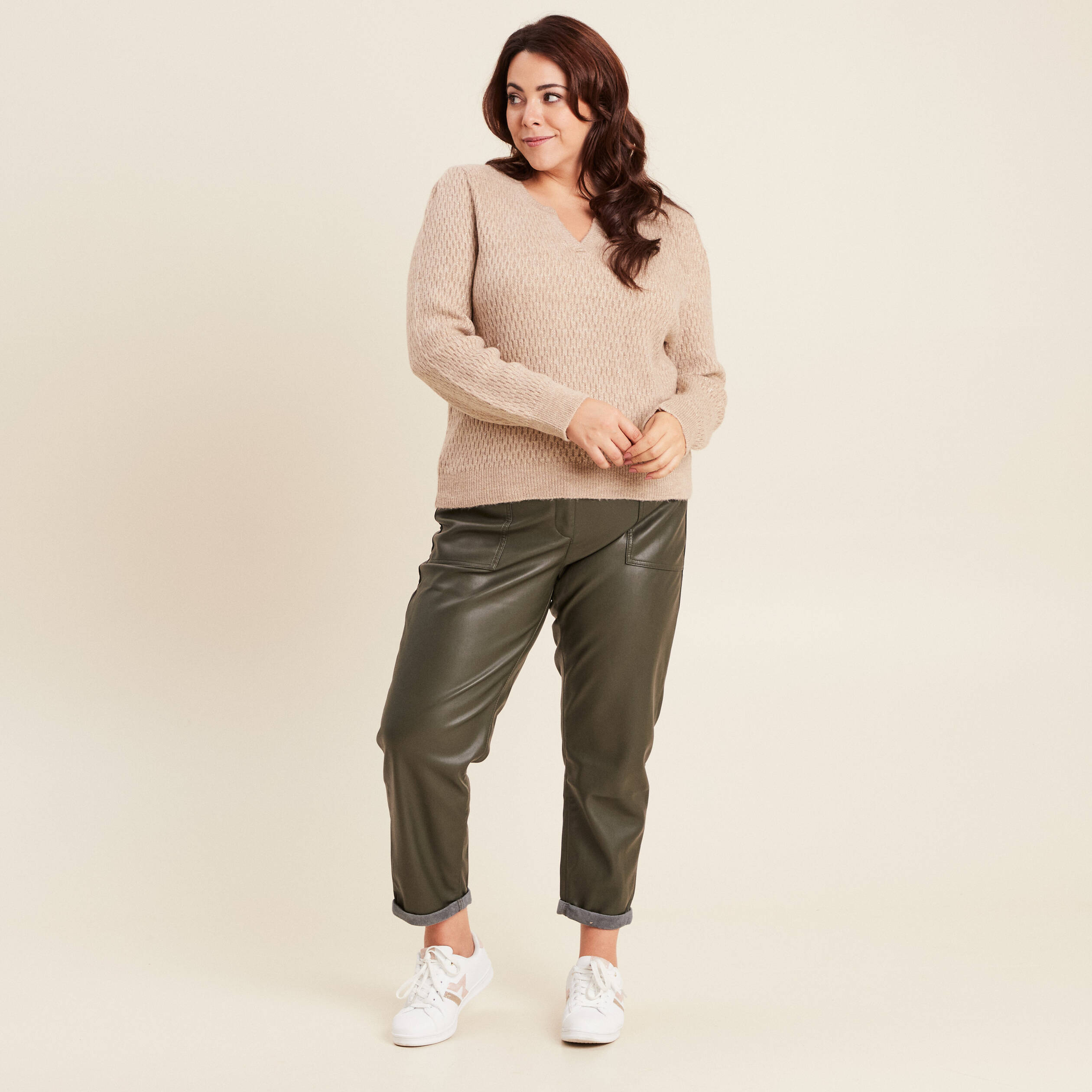 Pull manches longues beige femme