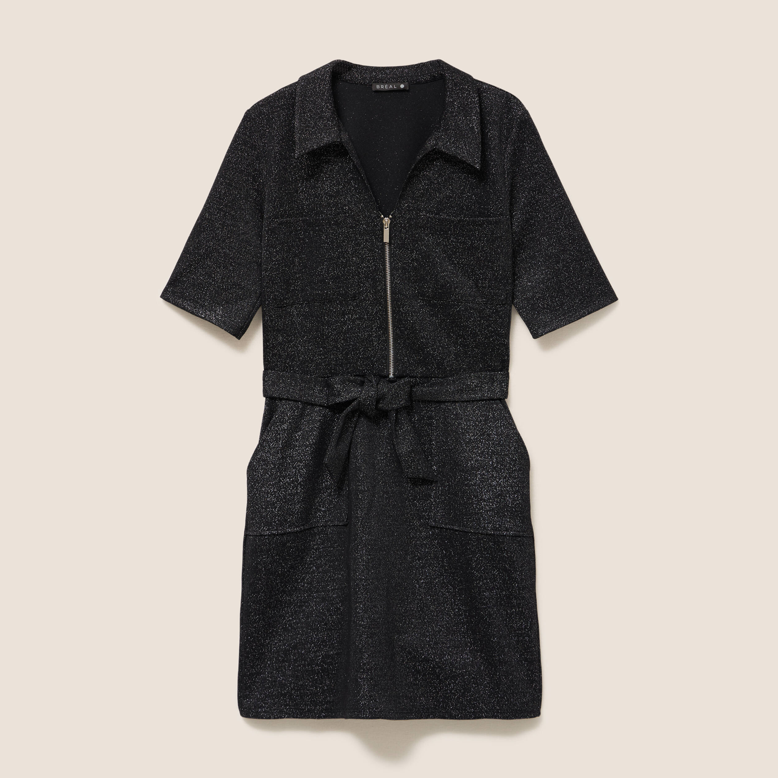Robe &agrave; paillettes avec ceinture int&eacute;gr&eacute;e noir femme