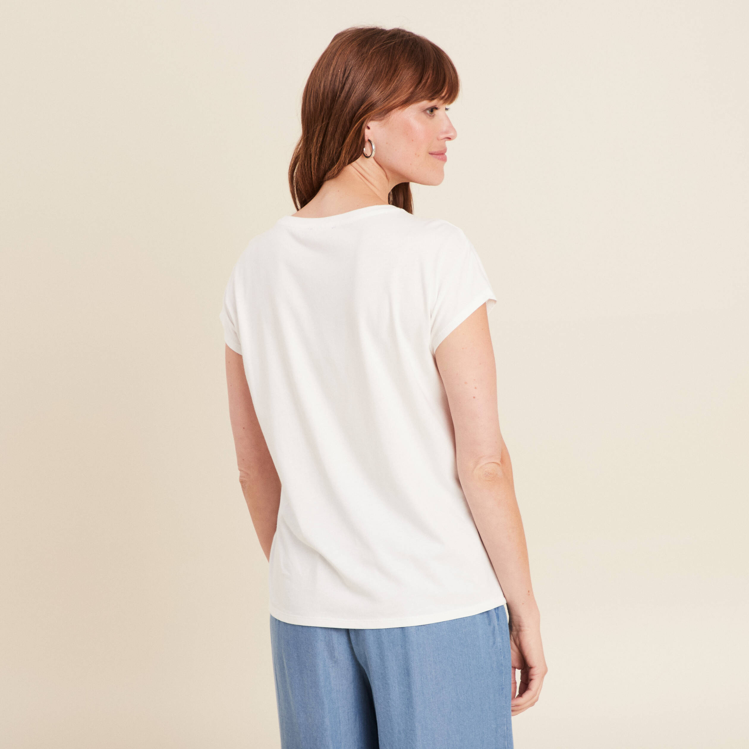 t shirt manches courtes strass ecru femme T-shirt manches courtes strass ecru femme