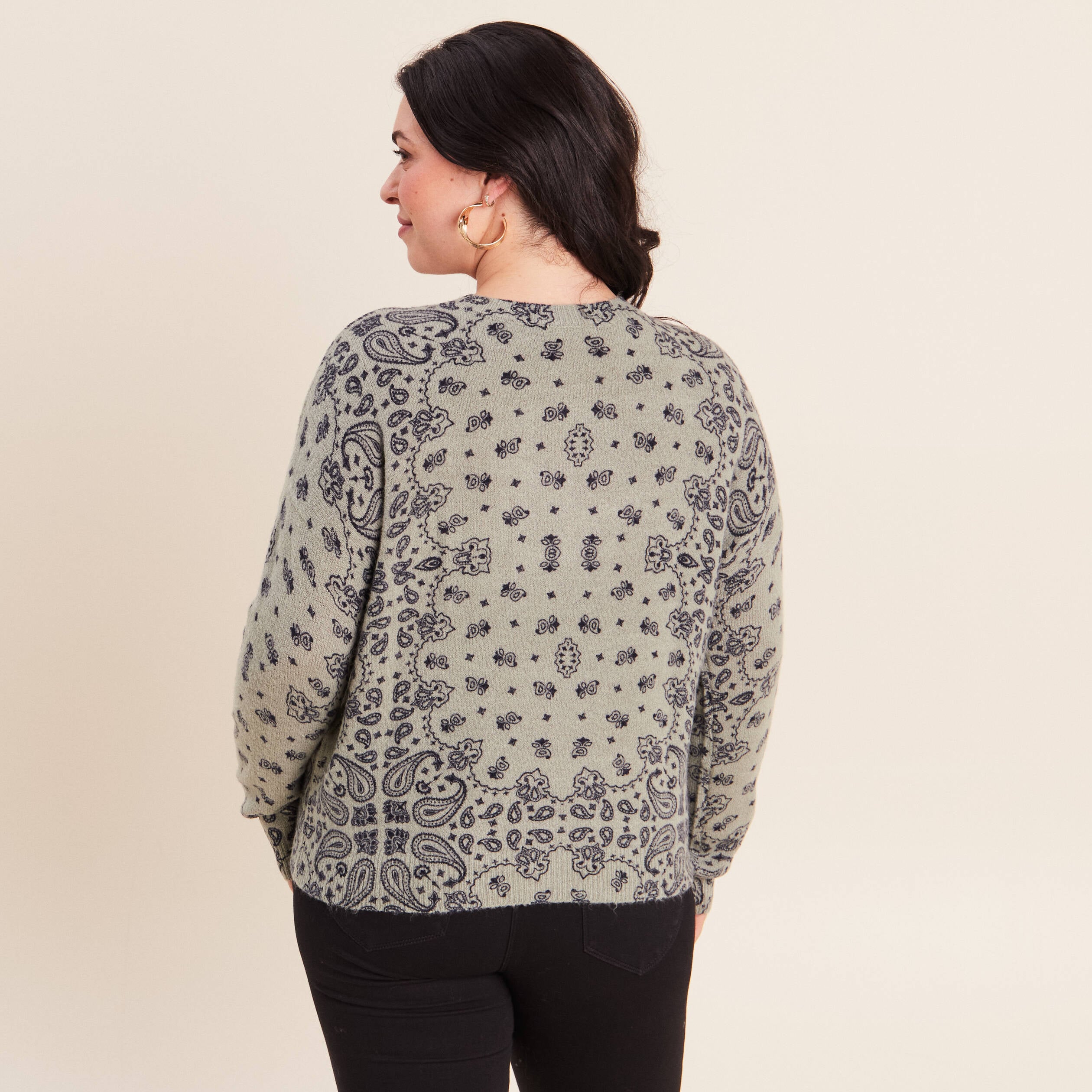 Pull col rond vert femme